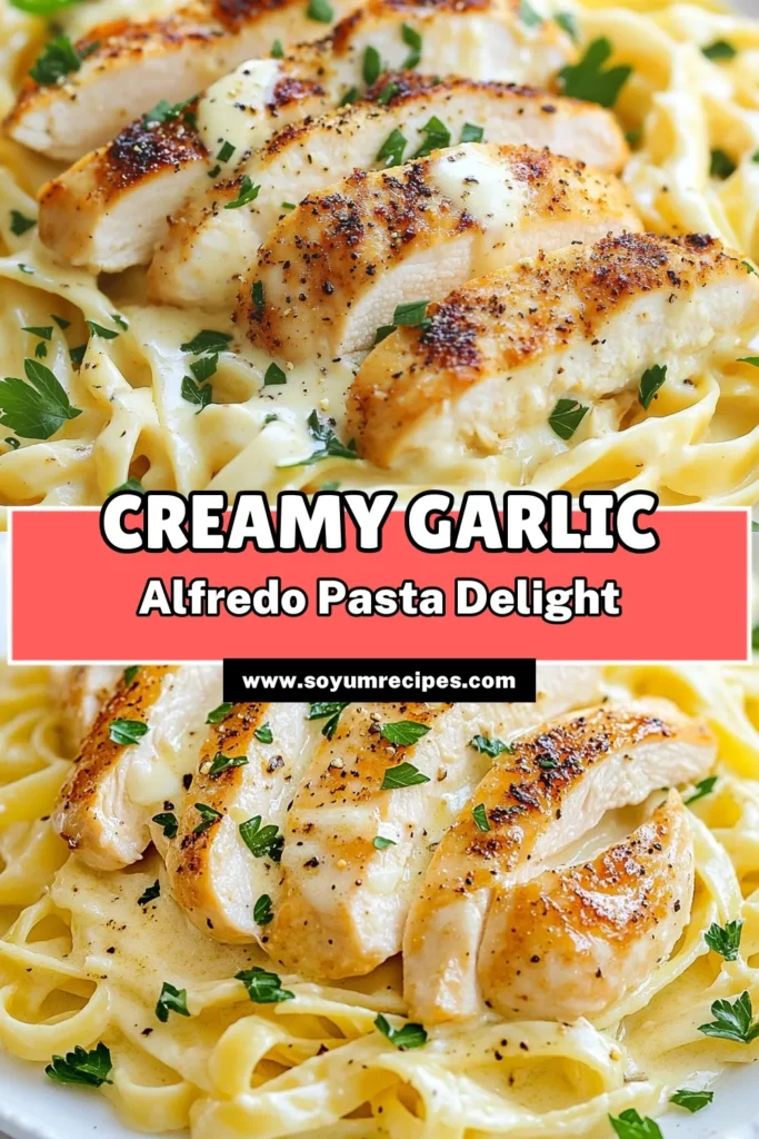 Indulge in the rich flavors of Creamy Chicken Alfredo Pasta with this easy fettuccine Alfredo recipe! Perfect for a quick dinner, this Garlic Chicken Pasta creates a homemade Alfredo sauce that will impress everyone at your table. In just 30 minutes, you’ll have a delicious meal ready to enjoy. Don’t miss out on this fantastic dish—save the recipe for later and make it a family favorite! #ChickenAlfredo #PastaRecipe #QuickDinner #HomemadeAlfredo