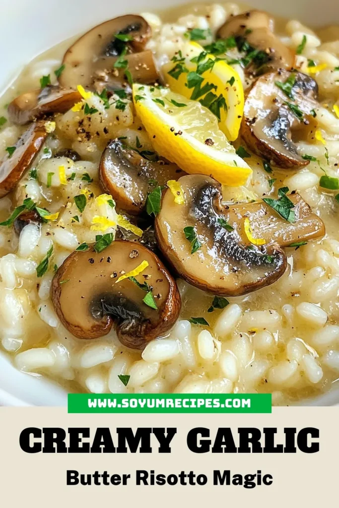 Indulge in the rich flavors of this Garlic Butter Mushroom Risotto, a creamy mushroom risotto recipe perfect for any occasion! Made with Arborio rice, this easy risotto recipe is vegetarian and infused with savory Parmesan, making it a must-try for mushroom lovers. Elevate your dinner with this delicious dish that's quick to prepare! Save this recipe for your next meal! #GarlicButterMushroomRisotto #CreamyMushroomRisotto #EasyRisottoRecipes #VegetarianRisottoWithParmesan