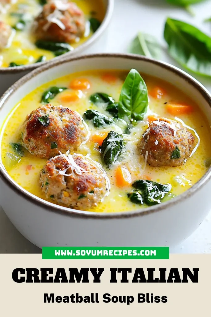 Warm up with this delicious creamy Italian meatball soup! This easy meatball soup recipe combines savory flavors and creamy goodness for a comforting dish everyone will love. Perfect for cozy nights, this homemade Italian soup is packed with fresh ingredients and hearty meatballs. Want to impress your family? Try this creamy meatball soup recipe today! Save for later and enjoy! #ItalianMeatballSoup #CreamyMeatballSoup #SavorySoup #HomemadeSoup