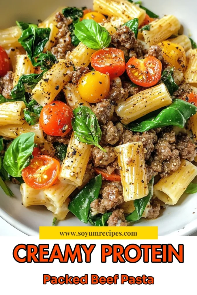 Savor the flavors of this creamy high protein beef pasta! This healthy beef pasta dish combines whole wheat pasta with lean ground beef, luscious cottage cheese, and vibrant spinach. Perfect for a quick weeknight dinner, it's a nutritious meal that doesn’t compromise on taste. Try this cottage cheese pasta recipe for a delightful twist! Click to explore the full recipe and save it for later! #HealthyPasta #ProteinPasta #PastaRecipe #WholeWheatPasta