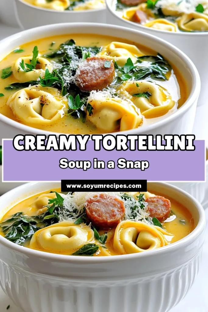 Warm up with a delicious bowl of Creamy Sausage Tortellini Soup! This comforting recipe combines savory Italian sausage, fresh spinach, and hearty tortellini in a creamy broth that's perfect for cozy nights. With simple ingredients and easy steps, you'll have a meal that everyone will love. Click through to explore this simple yet flavorful recipe and bring warmth to your table tonight! #SausageTortellini #SoupRecipe #ComfortFood #EasyRecipes