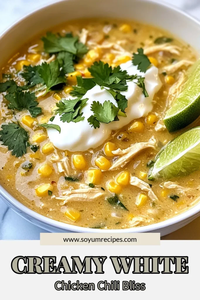 Discover the ultimate creamy white chicken chili recipe! This easy chicken chili combines tender chicken, white beans, and zesty green chilies, making it perfect for weeknight dinners. Utilizing a slow cooker, this creamy chili with sour cream is a delicious comfort food that warms the soul. Get ready to impress your family and friends—save this white bean chili recipe for your next meal! #CreamyChili #EasyChili #SlowCookerRecipes #ChickenChili