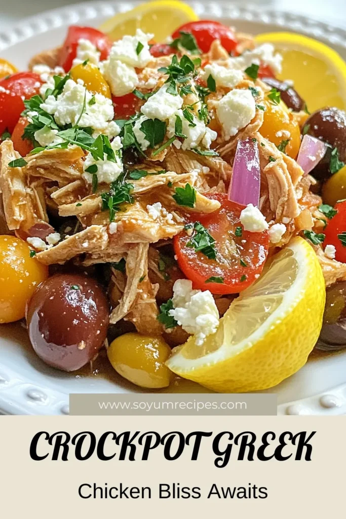 Discover the ultimate Crockpot Greek chicken recipe that brings Mediterranean flavors to your dinner table! This easy Greek chicken meal is loaded with tender chicken, Kalamata olives, and cherry tomatoes, making it a perfect slow cooker chicken recipe. Ideal for busy weeknights, enjoy this delightful Greek chicken with olives served over quinoa or orzo. Save your spot for a tasty Mediterranean chicken dinner tonight! #CrockpotGreekChicken #SlowCookerRecipes #MediterraneanDinner #EasyGreekRecipes
