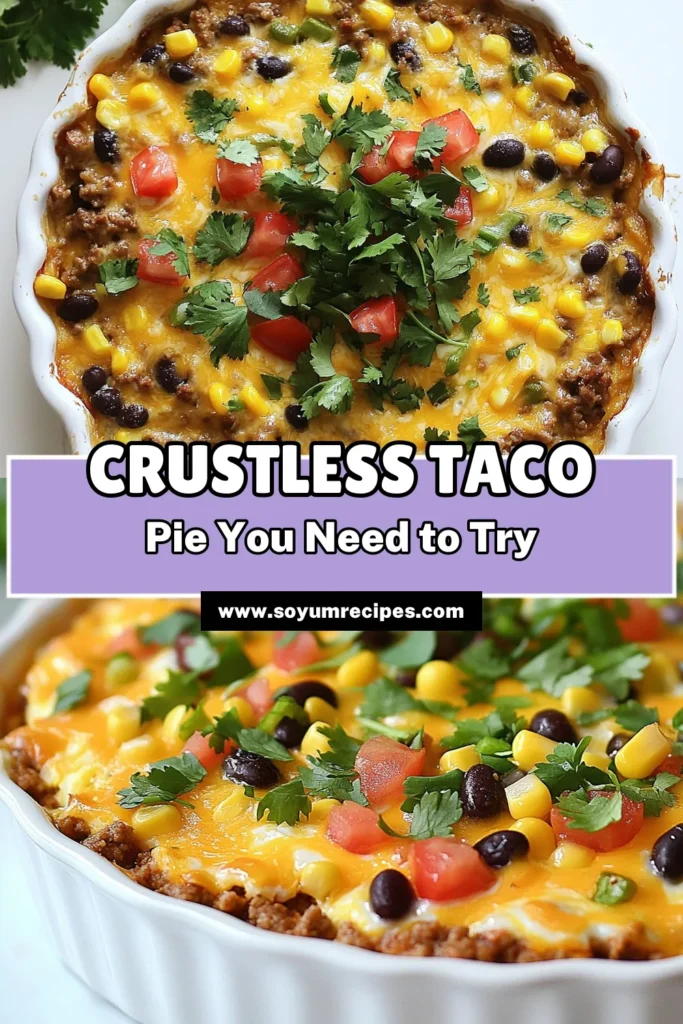 Looking for a delicious and easy meal? Try this crustless taco pie recipe! Packed with flavorful ground beef, black beans, and corn, this easy taco pie is a gluten-free option everyone will love. Perfect for busy weeknights, it combines simple ingredients to create a delightful taco pie with black beans that’s sure to impress. Don’t miss out—save this recipe for your next family dinner! #TacoPie #GlutenFreeRecipe #EasyDinners #GroundBeefRecipes