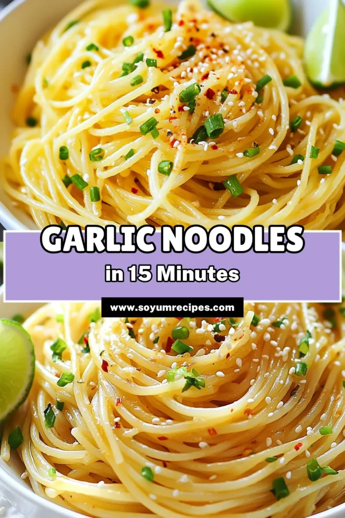 Looking for a quick vegan dinner recipe? Try this delicious Vegan Garlic Noodles recipe! This easy vegan noodle dish combines garlic, sesame oil, and your choice of spaghetti or rice noodles for a flavorful plant-based noodle meal. Perfect for busy weeknights, this garlic spaghetti recipe will satisfy your cravings in just 15 minutes. Save this recipe for a delightful dinner tonight! #VeganRecipes #GarlicNoodles #PlantBased #EasyDinner