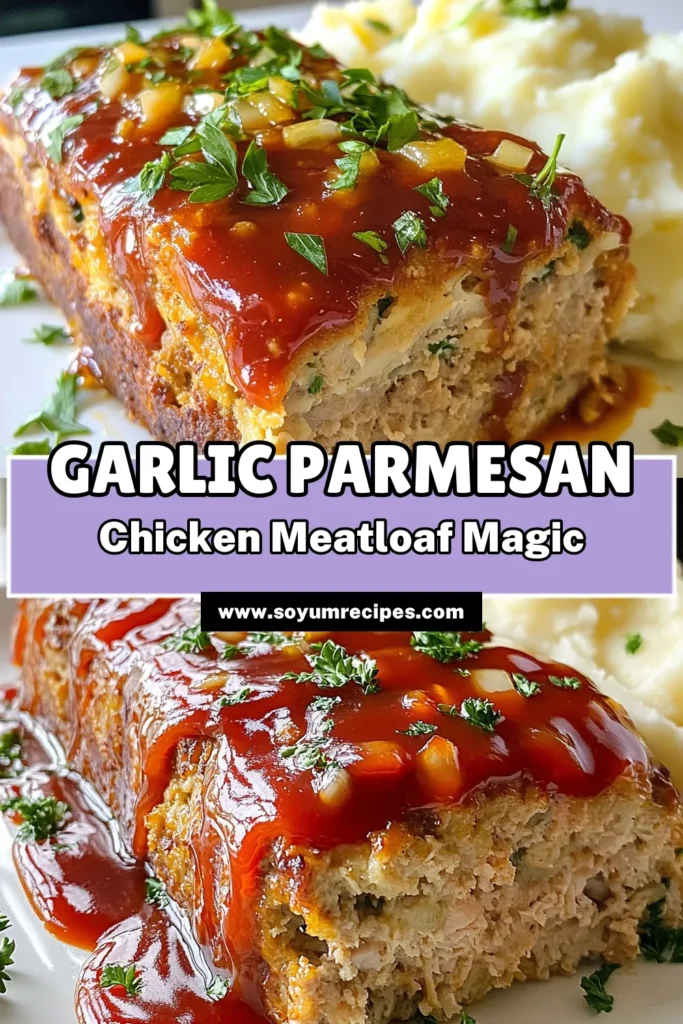 Looking for a delicious and easy dinner idea? Try this Chicken Meatloaf Garlic Parmesan recipe! Packed with flavor from fresh garlic, Parmesan cheese, and herbs, this healthy meatloaf is made with ground chicken for a lighter twist. Perfect for families, this easy meatloaf with garlic takes just about an hour to make. Save this Chicken meatloaf recipe for your next meal! #ChickenMeatloaf #GarlicParmesan #GroundChickenRecipes #EasyMeatloaf