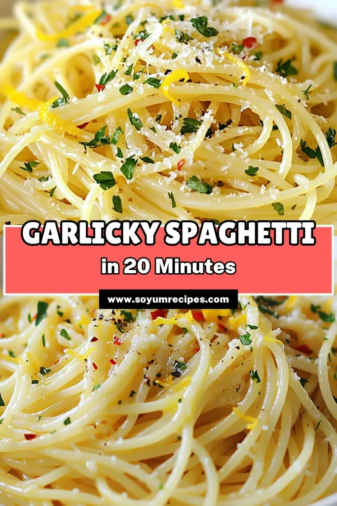 Discover a delicious garlicky spaghetti recipe that's perfect for any night! This easy spaghetti dish features spaghetti with garlic and parsley, combined with olive oil for a classic Italian flavor. Ready in just 20 minutes, it's one of the best quick Italian meals you'll find. Elevate your dinner with this simple olive oil pasta recipe and enjoy the comforting taste. Save this recipe for your next meal! #SpaghettiAglioEOlio #QuickMeals #PastaLovers #ItalianCuisine