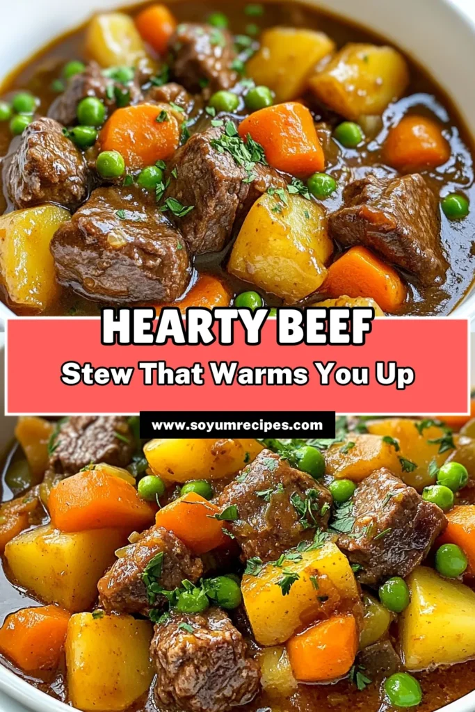 Warm up with this delicious beef stew recipe! This hearty beef stew combines tender beef chuck and vibrant vegetables for a comforting homestyle stew everyone will love. It's an easy beef stew perfect for any occasion. Follow our simple steps to create a flavorful dish that's sure to be a family favorite. Give it a try and let your taste buds rejoice! Save for later! #BeefStewRecipe #HeartyBeefStew #EasyBeefStew #HomestyleStew