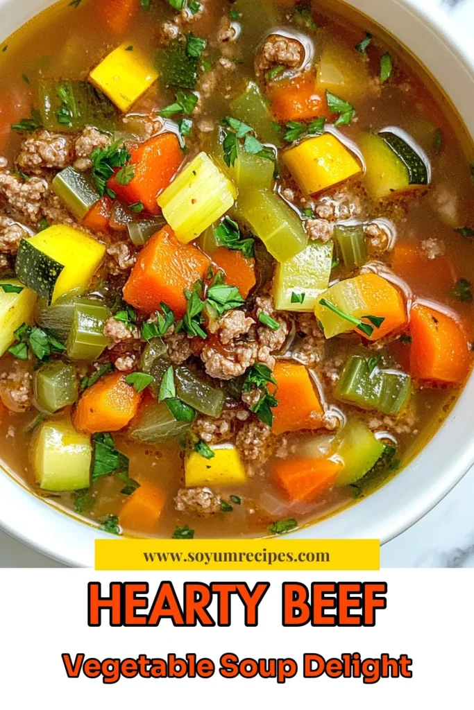 Warm up with this delicious and easy beef vegetable soup recipe! Packed with ground beef, vibrant vegetables, and rich flavors, this hearty vegetable soup is sure to be a family favorite. Perfect for chilly nights, our best beef soup recipe is simple to make and full of nutritious ingredients. Don't miss out on this crowd-pleaser! Try it today and save for later! #BeefVegetableSoup #EasyVegetableSoup #GroundBeefSoup #HeartySoup