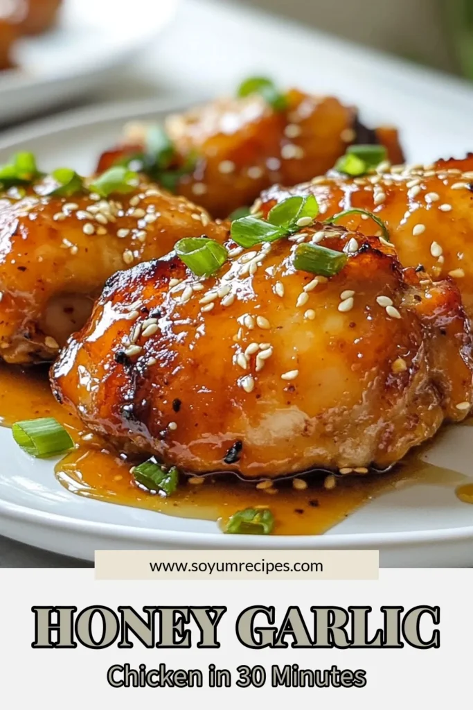 Discover the ultimate honey garlic chicken recipe! This easy chicken thigh recipe combines sweet and savory flavors for a delicious quick dinner. With tender chicken in a luscious garlic chicken with honey sauce, it’s perfect for weeknight meals. Impress your family with this delightful dish that's ready in just 30 minutes. Save this recipe for your next cooking adventure! #HoneyGarlicChicken #QuickDinnerRecipes #EasyChickenThighRecipes #SweetAndSavoryChickenDishes