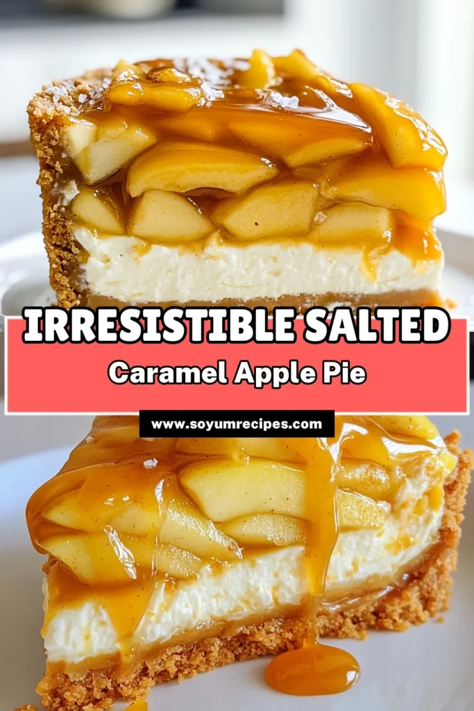 Indulge in the ultimate Fall dessert with this Salted Caramel Apple Pie Cheesecake. This easy apple cheesecake combines creamy cheesecake layers with spiced apple filling all topped with rich salted caramel sauce. Perfect for gatherings or cozy nights at home, this cheesecake recipe with apples will impress everyone! Get ready to make unforgettable memories—save this delicious salted caramel dessert recipe for your next celebration! #Cheesecake #FallDessert #AppleDessert #SaltedCaramel