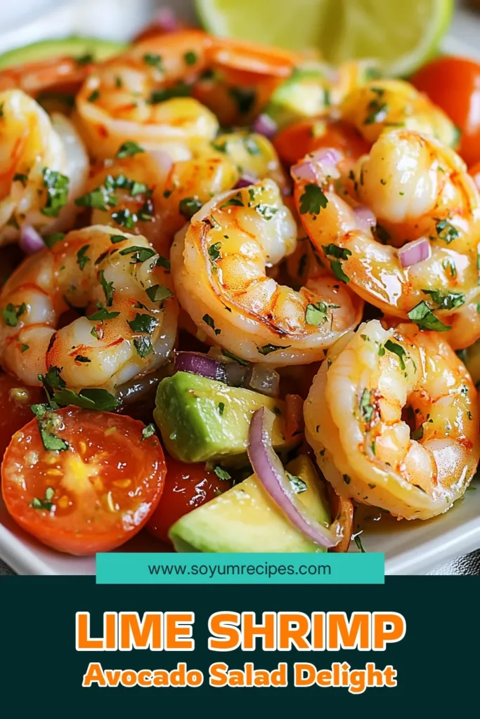 Looking for a refreshing and delicious healthy shrimp salad? This zesty lime shrimp salad is the perfect choice! Made with perfectly cooked shrimp, creamy avocado, and vibrant cherry tomatoes, this avocado shrimp recipe bursts with flavor. Enjoy this shrimp and avocado salad as a light meal or refreshing side dish. Try it today and elevate your dining experience! Save this fresh lime shrimp dish for later! #ShrimpSalad #HealthyEating #AvocadoRecipe #SummertimeEats