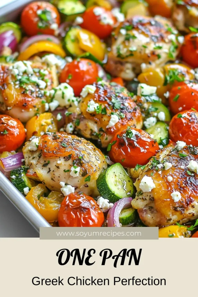 Discover the ultimate Mediterranean chicken recipe with this easy sheet pan Greek chicken dinner. This easy chicken thighs recipe features juicy chicken, vibrant veggies, and bold flavors, making it a perfect one-pan Mediterranean meal. Healthy and delicious, this Greek chicken dish is ready in just 45 minutes. Perfect for weeknight dinners! Save this recipe for your next family meal! #MediterraneanChicken #GreekSheetPanDinner #HealthyRecipes #EasyDinnerIdeas
