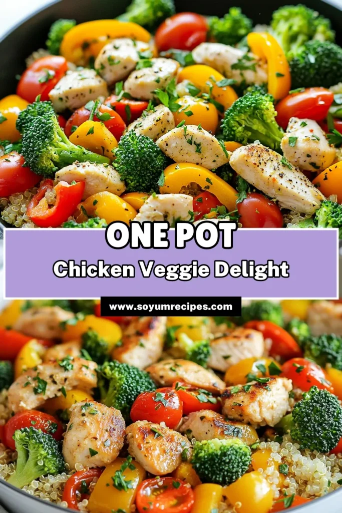 Discover an easy and nutritious One Pot Chicken Veggie Skillet that's perfect for a busy weeknight. This Veggie Skillet Recipe features tender chicken with quinoa, broccoli, and colorful bell peppers, making it a Healthy Chicken Quinoa dish you can whip up in just 30 minutes. Enjoy a Quick One Pot Meal that's sure to please the whole family! Try it tonight and save for later! #OnePotChickenSkillet #EasyChickenDinner #HealthyEating #QuickMeals
