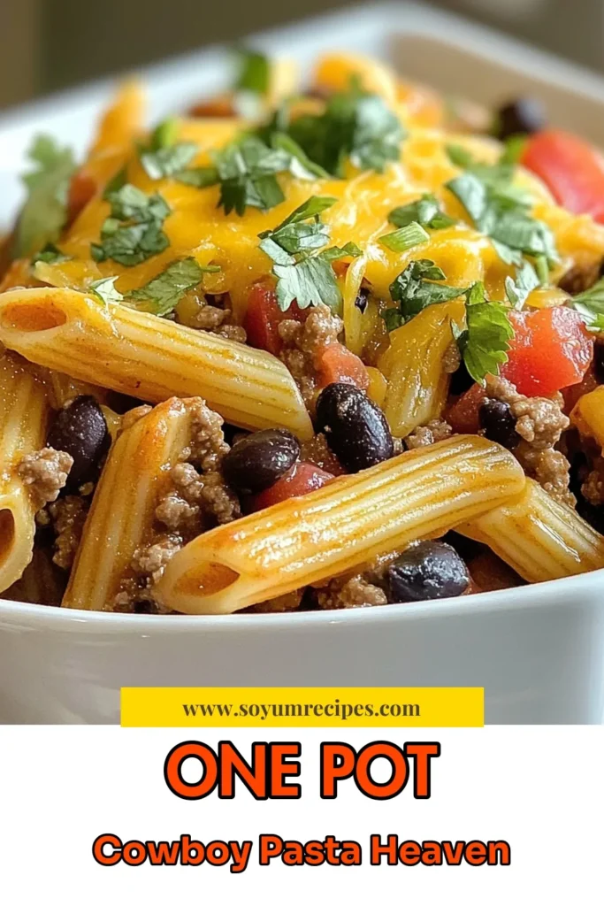 Discover the ultimate Cowboy Pasta Recipe, a hearty Ground Beef Pasta Dish that's perfect for any weeknight dinner! This One-Pot Pasta Meal is packed with protein, cheesy goodness, and wholesome beans, making it an easy Cowboy Pasta that everyone will love. In just 30 minutes, you can whip up this delicious Cheesy Pasta with Beans, ideal for busy families. Save this recipe now for a flavorful dinner tonight! #CowboyPasta #OnePotMeal #EasyDinner #CheesyPasta