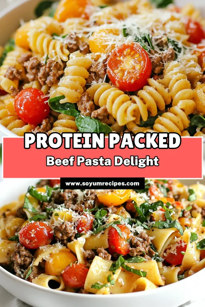 Discover a delicious high protein beef pasta recipe that will satisfy your cravings and fuel your day! This whole wheat pasta recipe features lean ground beef, vibrant cherry tomatoes, and fresh spinach for a protein-rich dinner that's perfect for any night. Ready in just 30 minutes, it's one of those healthy pasta dishes your family will love. Try it today and transform your dinner routine! Save this recipe for your next meal! #HealthyEating #PastaRecipes #ProteinRich #DinnerInspo