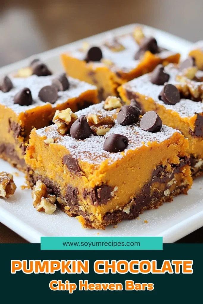 Indulge in the deliciousness of Pumpkin Chocolate Chip Bliss Bars! This easy recipe combines creamy pumpkin puree with rich chocolate chips for a treat that's perfect for any occasion. With just 15 minutes of prep and a total bake time of 30 minutes, you can enjoy these delightful bars in no time. Click through for the full recipe and elevate your dessert game! #PumpkinRecipes #ChocolateChipCookies #FallBaking #DessertIdeas