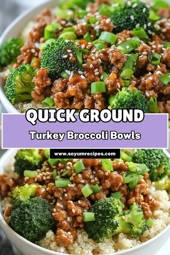 Discover a delicious ground turkey recipe that's perfect for quick weeknight meals! These Ground Turkey Broccoli Bowls are a healthy dinner recipe packed with flavor. This turkey and broccoli stir-fry comes together in just 25 minutes and pairs beautifully with quinoa bowls or brown rice. Try this nutritious dish tonight and enjoy a tasty way to fuel your body! Save for later! #GroundTurkeyRecipe #BroccoliBowls #HealthyDinnerRecipes #QuinoaBowls