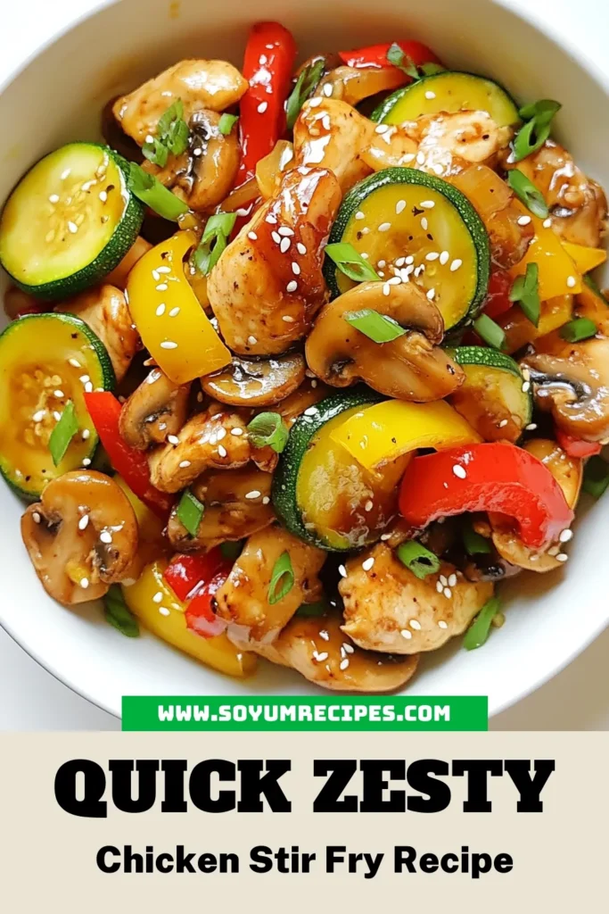 Discover the vibrant flavors of this Zucchini Mushroom Chicken Stir Fry, a quick stir fry recipe that's perfect for busy weeknights. This healthy chicken stir fry recipe pairs tender chicken with fresh zucchini and mushrooms for a wholesome meal. With easy vegetable stir fry ingredients, it's not just nutritious but also a delightful zucchini chicken recipe. Try it tonight and elevate your dinner game! Save this for later! #HealthyEating #ChickenStirFry #ZucchiniRecipes #QuickMeals