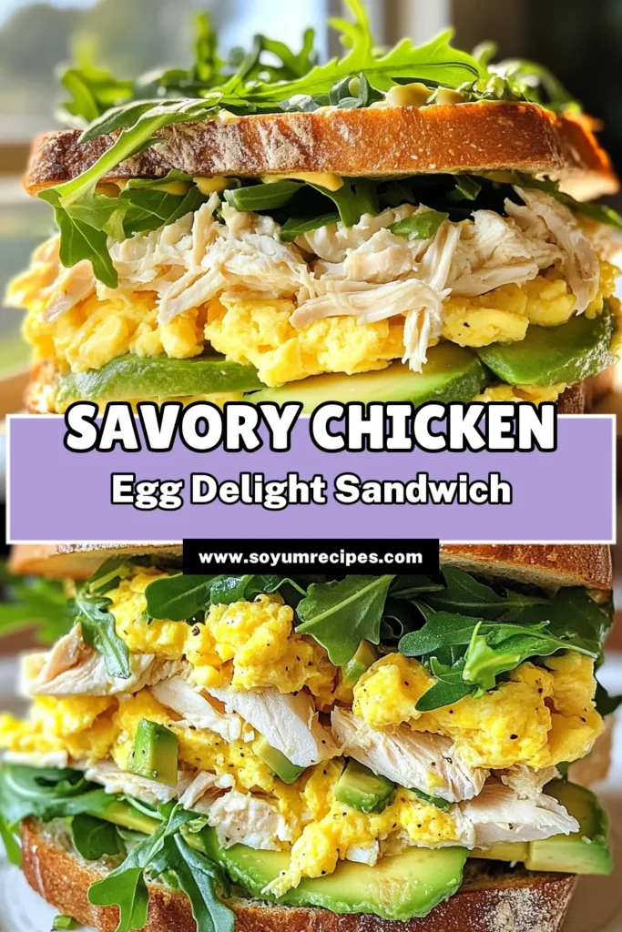 Discover this savory chicken sandwich recipe that combines the best of both worlds: chicken and eggs! This egg sandwich with chicken is perfect for a quick breakfast or lunch, featuring a whole grain chicken sandwich base topped with creamy avocado. Whip up this delicious avocado chicken egg sandwich in just 20 minutes. Your taste buds will thank you! Try it today and save for later! #ChickenEggSandwich #QuickBreakfast #HealthyEats #SandwichRecipes
