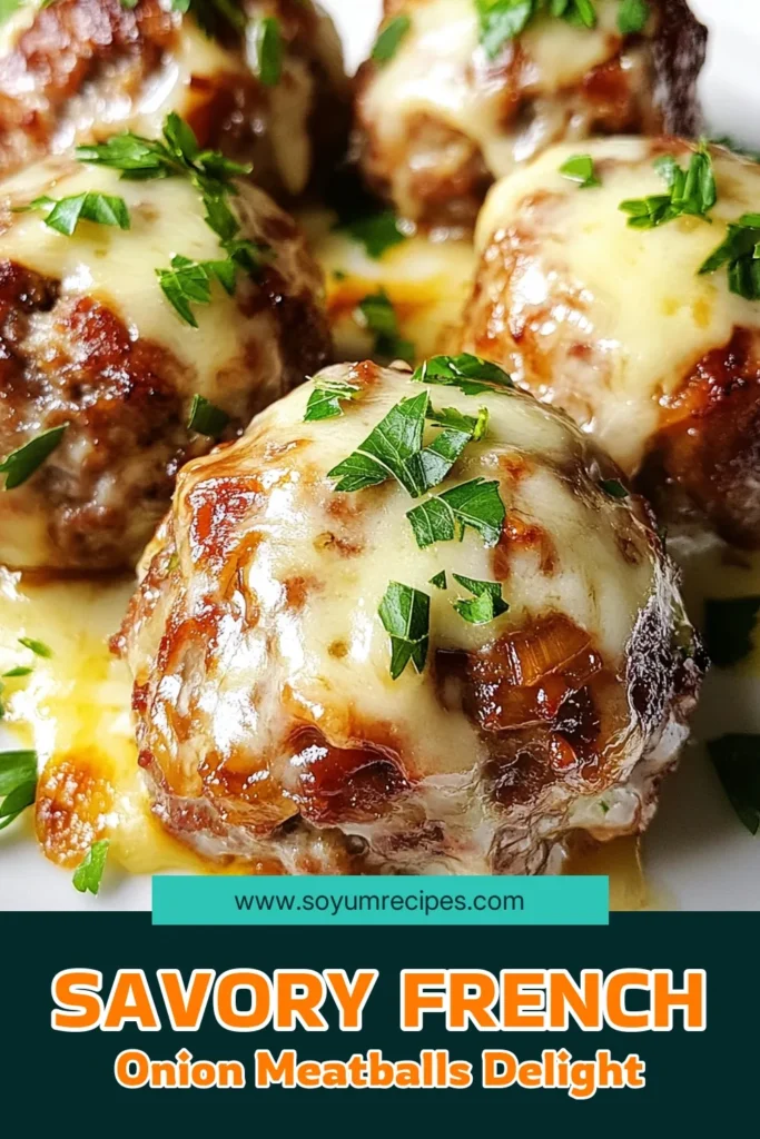 Discover the deliciously satisfying French onion meatballs that combine ground beef and pork for a unique twist on a classic dish. This oven-baked meatball recipe features luscious Gruyère cheese and sweet caramelized onions for an irresistible flavor. Perfect for dinner or entertaining, these ground beef meatballs are easy to make and sure to impress. Try this mouthwatering recipe today! #FrenchOnionMeatballs #GroundBeefMeatballRecipe #GruyèreCheeseMeatballs #OvenBakedMeatballs