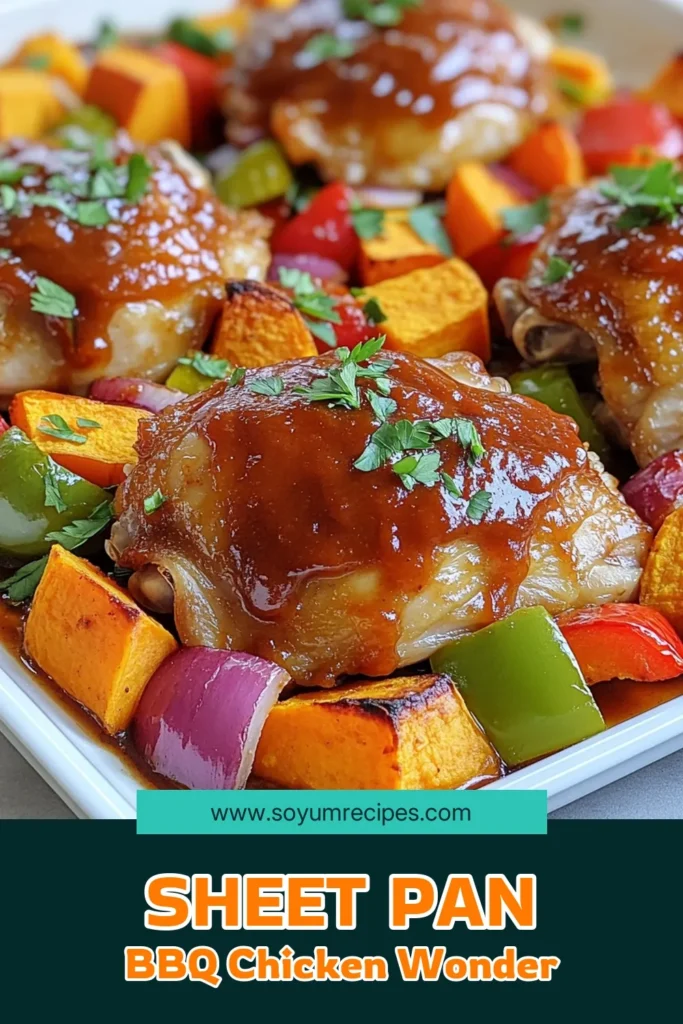 Savor the deliciousness of BBQ Chicken & Sweet Potato Sheet Pan Delight! This easy recipe combines juicy chicken thighs with savory sweet potatoes and colorful veggies, all drizzled in your favorite BBQ sauce. Perfect for a weeknight dinner or meal prep, this dish offers comfort and flavor with minimal cleanup. Click through for the full recipe and elevate your dining experience today! #BBQChicken #SheetPanMeals #HealthyEating #EasyRecipes