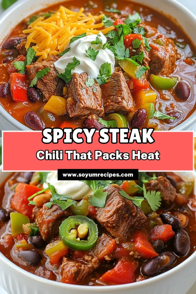 Discover the ultimate spicy steak chili that’s sure to warm your heart! This hearty chili recipe features tender sirloin, zesty jalapeños, and a mix of classic beans that create the best chili with beans you’ve ever tasted. Perfect for game nights or family dinners, this beef chili with jalapeños is packed with flavor and spice. Try this delicious chili recipe with sirloin today and impress your guests! Save for later! #SpicySteakChili #ChiliRecipeWithSirloin #BestChiliWithBeans #BeefChiliWithJalapenos