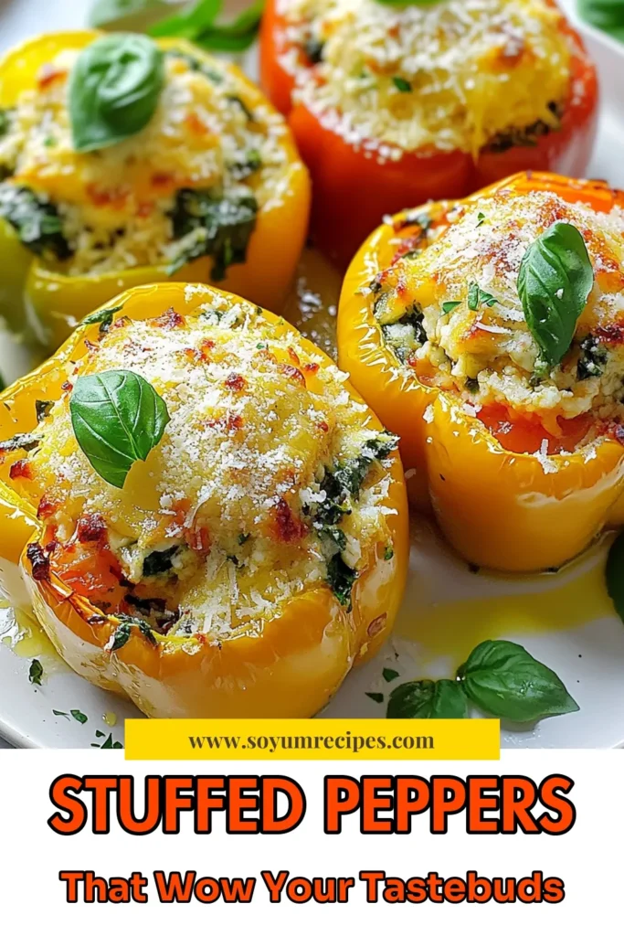 Discover the deliciousness of spinach ricotta stuffed peppers in this healthy stuffed peppers recipe! Filled with creamy ricotta, nutritious spinach, and protein-packed quinoa, these vegetarian bell pepper recipes are a delightful treat. Baked stuffed peppers with cheese add flavor to your dinner table! Perfect for a wholesome meal. Ready to indulge? Save this recipe now! #StuffedPeppers #HealthyRecipes #Vegetarian #QuinoaPeppers