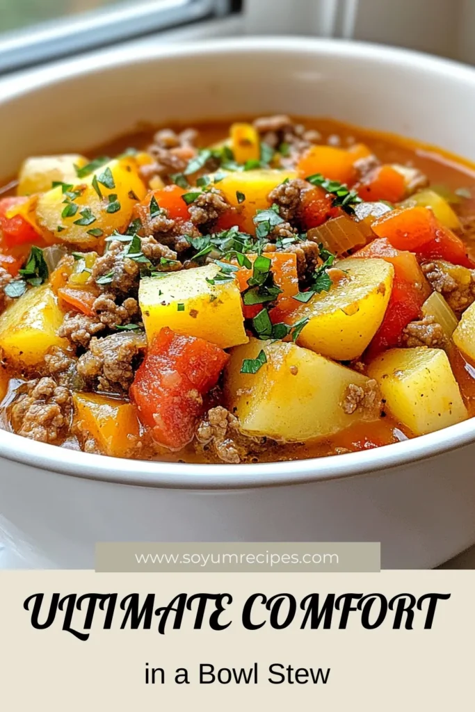 Discover the ultimate comfort food with this Crock Pot Poor Man's Stew, a budget-friendly stew recipe that's perfect for any night. This easy ground beef stew recipe combines hearty vegetables and savory flavors for a delicious meal. Simply throw everything in your slow cooker and let it work its magic for a true slow cooker vegetable stew experience. Try this recipe today for a warm and satisfying dish! #CrockPotRecipes #ComfortFood #BudgetMeals #EasyRecipes
