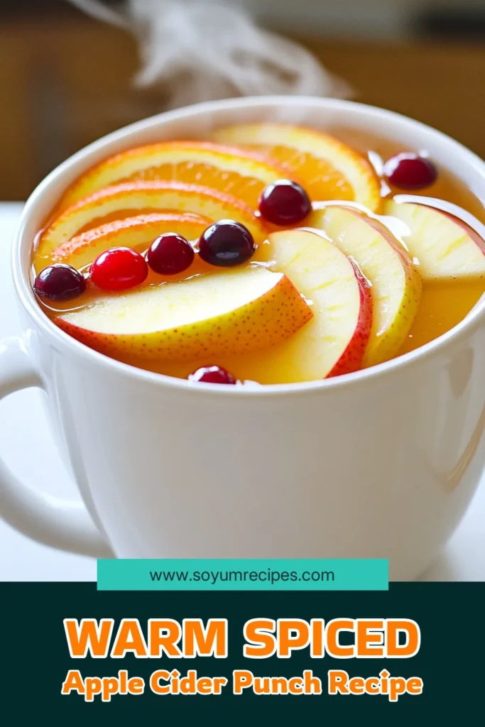 Warm up your gatherings with this delightful Spiced Apple Cider Punch! Perfect for cozy nights, this festive drink combines apple cider, orange juice, and spices like ginger and cinnamon for a heartwarming flavor. Easy to make in just 30 minutes, it's perfect for any celebration. Don't miss out on this refreshing recipe that will impress your guests. Click through to discover how to create this seasonal favorite! #AppleCider #FallRecipes #HolidayDrinks #CozyBeverages
