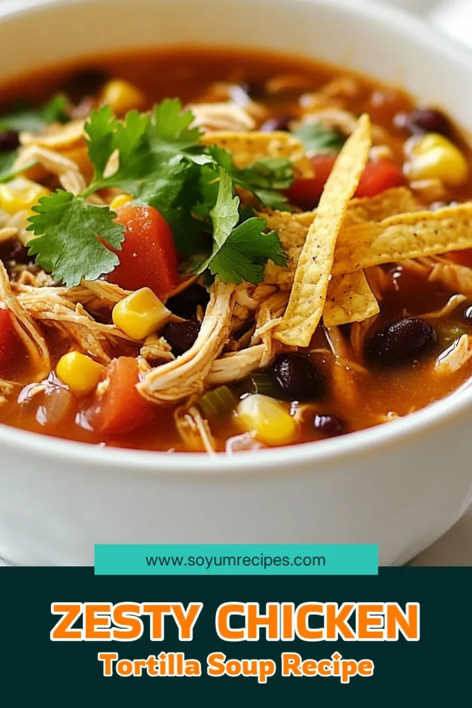 Looking for a delicious and healthy option? Try this low calorie chicken soup that's perfect for any meal! This easy tortilla soup recipe combines zesty flavors with tender chicken and wholesome ingredients. Enjoy a bowl of this flavorful chicken tortilla soup recipe that is not only satisfying but also good for you. Save and make this healthy tortilla soup today and indulge guilt-free! #LowCalorieChickenSoup #HealthyTortillaSoup #EasyTortillaSoupRecipe #ZestyChickenSoup