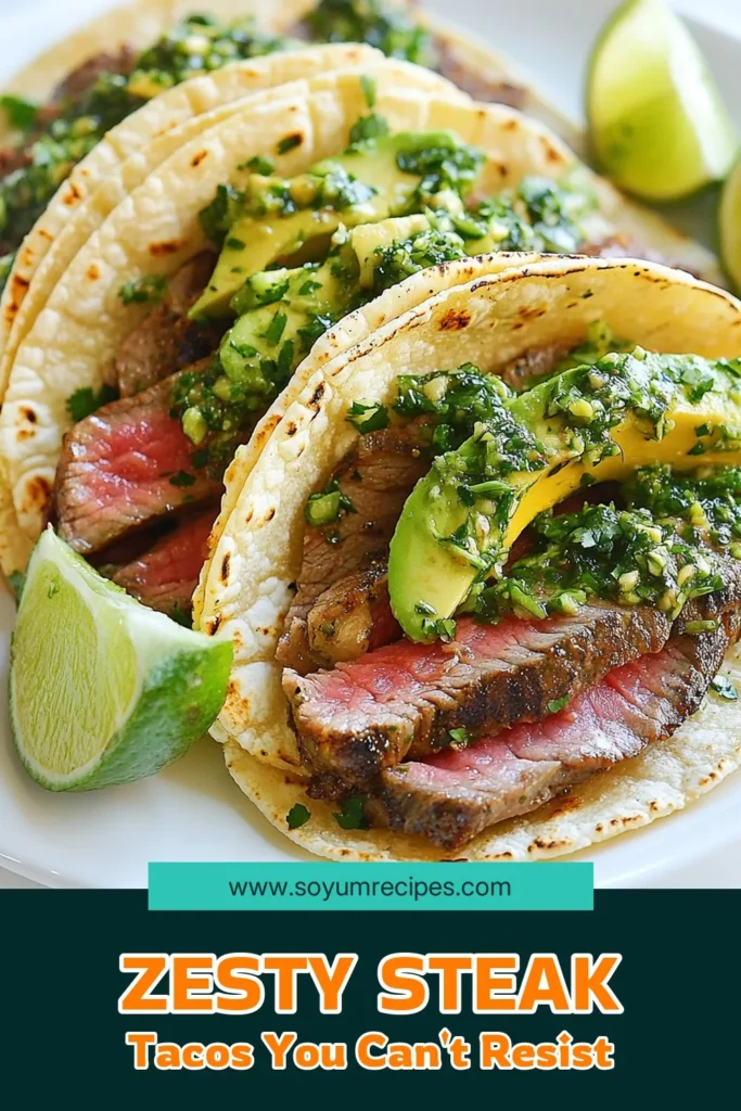Looking for a delicious steak tacos recipe? Try these flank steak tacos topped with zesty chimichurri sauce! This easy taco recipe is perfect for any taco night and features the fresh flavors of cilantro and creamy avocado. You'll impress your guests with this simple yet flavorful dish. Don’t forget to save this recipe for flavorful taco inspiration! #SteakTacos #ChimichurriSauce #EasyTacoRecipes #CilantroAvocadoTacos