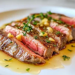 - 1 lb bavette steak - 1 tablespoon olive oil - Salt and pepper to taste - 1 head of garlic - 4 tablespoons unsalted butter - 1 tablespoon fresh thyme leaves - 1 tablespoon Dijon mustard - 1 tablespoon balsamic vinegar - 1/2 cup beef broth - Fresh parsley, chopped (for garnish) Gathering your ingredients is the first step to a great meal. The bavette steak is key. It has rich flavor and tenderness, making it a favorite for many. Olive oil adds moisture and helps the seasoning stick. Don’t forget the salt and pepper; they enhance the meat's taste. Next, garlic is a star in this dish. A head of garlic roasted brings out sweet, rich notes. Unsalted butter adds creaminess to your sauce. Fresh thyme gives a nice herbal touch. Dijon mustard and balsamic vinegar add zest and depth to the sauce. Finally, beef broth enriches the sauce with savory goodness, while fresh parsley makes a lovely garnish. With these ingredients, you are set for a delicious meal! {{ingredient_image_1}} Preheating the Oven Start by preheating your oven to 400°F (200°C). This step warms the oven for perfect roasting. Slicing the Garlic Take a head of garlic and slice the top off. This exposes the cloves, which will get sweet and soft. Roasting Process Wrap the garlic in aluminum foil. Place it in the oven for about 30-35 minutes. The cloves should turn soft and golden. Let it cool, then squeeze the roasted garlic into a bowl. Mash it into a paste for later use. Applying Olive Oil and Seasoning Rub the bavette steak with one tablespoon of olive oil. Sprinkle salt and pepper over it to taste. This helps add flavor to the meat. Resting the Steak for Flavor Allow the steak to rest at room temperature for about 20 minutes. This lets the flavors soak in, making the meat even tastier. Searing Techniques Heat a heavy skillet or grill pan over medium-high heat. Once hot, add the seasoned steak. Sear for about 4-5 minutes on each side for a medium-rare finish. Resting the Cooked Steak Remove the steak from the pan and cover it with foil. Let it rest for 5-10 minutes. This step keeps the juices inside, making the steak juicy and tender. Using the Same Pan In the same pan, reduce the heat to medium. Add 4 tablespoons of unsalted butter and let it melt. This will pick up the steak flavors left in the pan. Mixing Ingredients and Simmering Stir in the roasted garlic paste, one tablespoon of fresh thyme leaves, and one tablespoon of Dijon mustard. Pour in one tablespoon of balsamic vinegar and half a cup of beef broth. Scrape any browned bits from the bottom. Let it simmer for about 5 minutes until it thickens slightly. Slicing Against the Grain Slice the bavette steak against the grain into thin strips. This makes each bite tender and easy to chew. Plating Suggestions Place the sliced steak on a warm plate. Spoon the roasted garlic sauce over it. Garnish with fresh parsley for a lovely finish. Serve with roasted vegetables or a fresh salad to complete your meal. When choosing bavette steak, look for a few key traits. - Marbling: Good fat lines add flavor and tenderness. - Color: Choose a bright red color for freshness. You can buy quality bavette steak at local butcher shops. They often have better cuts than grocery stores. Whole foods markets may also offer great options. Online meat suppliers are a good choice too. They deliver fresh meat right to your door. Roasting garlic brings out its sweet flavor. Roast it at 400°F (200°C) for about 30-35 minutes. Check for soft, golden cloves. This means they are ready. You can store leftover roasted garlic in an airtight container. Keep it in the fridge for up to a week. You can also freeze it in small portions for later use. To cook steak perfectly, use a meat thermometer. Aim for 130°F (54°C) for medium-rare. Cooking times can vary by thickness. For a 1-inch steak, 4-5 minutes on each side works well. Let the steak rest after cooking. This helps the juices settle, making it juicy and tender. Pro Tips Rest the Steak: Allowing the bavette steak to rest after cooking helps the juices redistribute, resulting in a more tender and flavorful bite. Use a Meat Thermometer: For perfect doneness, a meat thermometer can help you achieve your desired level of cooking. Aim for 130°F (54°C) for medium-rare. Enhance with Acidity: A splash of lemon juice or additional balsamic vinegar just before serving can brighten the flavors of the dish. Pair with Sides: Consider serving with roasted vegetables or a crisp salad to balance the richness of the steak and sauce. {{image_2}} - Soy Sauce and Honey: Mix equal parts soy sauce and honey. This mix adds a sweet and salty punch to the steak. The umami from the soy sauce enhances the meat's flavor. Marinate the steak for at least 30 minutes. - Herb-Infused Oil: Use olive oil infused with herbs like rosemary or basil. Brush this oil on the steak before cooking. This adds a fresh taste and a lovely aroma to your meal. - Adding Red Wine: Pour in a splash of red wine while making the sauce. This adds depth and richness to the flavor. It pairs well with the beef broth and roasted garlic. Let the wine reduce slightly for a fuller taste. - Incorporating Other Herbs: Try adding herbs like oregano or rosemary to the sauce. These herbs bring a new twist and enhance the garlic's flavor. Mix and match based on your taste. - Partnering with Side Dishes: Serve the steak with roasted vegetables or a fresh salad. These sides balance the richness of the steak and sauce. Garlic mashed potatoes also make a great pairing. - Holiday or Special Occasion Modifications: For special occasions, consider serving the steak with a side of truffle oil mashed potatoes. You can also add a green bean almondine for a fancy touch. These additions can elevate the meal for guests. To keep your leftover bavette steak fresh, follow these tips: - Refrigeration Tips: Wrap the steak tightly in plastic wrap or foil. Store it in the fridge. Use it within 3 days for the best taste. - Freezing Instructions: For longer storage, place the wrapped steak in an airtight container. It will stay good for up to 3 months in the freezer. Thaw it in the fridge before reheating. Proper storage keeps your roasted garlic sauce tasty: - Proper Storage Techniques: Pour the sauce into a clean jar or airtight container. Let it cool before sealing. Store it in the fridge for up to 5 days. - Reheating Suggestions: When reheating, use a small pot over low heat. Stir gently until warmed through. Do not boil, as it can change the flavor. It’s important to know how long your food lasts: - Signs of Spoilage: If the steak or sauce develops an off smell or unusual color, it’s time to toss it. - Best Practices for Food Safety: Always label containers with the date. This helps you track freshness. When in doubt, throw it out! Bavette steak comes from the flank area of the cow. It has a rich, beefy flavor and a loose grain. This cut is tender and juicy when cooked right. Many chefs love it for its great taste and value. You can grill, pan-sear, or even braise it for a delicious meal. Yes, you can use several other cuts of steak. Flank steak or skirt steak works well as substitutes. Both have similar flavors and textures. Just remember, these cuts may need slight cooking time adjustments. Thicker cuts will need more time, while thinner cuts will cook faster. Check the color and firmness of the steak. For medium-rare, it should be warm pink inside. A meat thermometer is the best tool. Aim for 130°F for medium-rare and 145°F for medium. Let the steak rest after cooking; it helps keep the juices in. Yes, you can make the roasted garlic sauce ahead. Prepare it and let it cool before storing. Keep it in an airtight container in the fridge for up to three days. To reheat, warm it gently on the stove over low heat. Stir to keep it smooth and tasty. In this post, we explored how to prepare a flavorful Bavette Steak with roasted garlic sauce. We covered essential ingredients, cooking techniques, and smart tips to enhance your dish. Remember the importance of selecting quality meat and adjusting cooking times for doneness. You can also play with marinades and add flavors to the sauce. With proper storage, your leftovers can last and taste great. Enjoy cooking and sharing this delicious meal with friends and family!