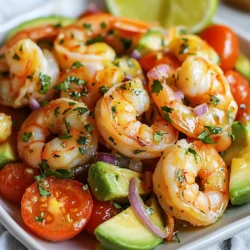 - 1 pound shrimp, peeled and deveined - 2 ripe avocados, diced - 1 cup cherry tomatoes, halved - 1 small red onion, finely chopped - 1/4 cup fresh cilantro, chopped - Juice of 2 limes - 3 tablespoons olive oil - 1 teaspoon chili powder - Salt and pepper to taste - Mixed greens for serving When I make Lime Shrimp Avocado Salad, I love the fresh taste of each ingredient. The shrimp brings a nice, mild flavor. I always use shrimp that is peeled and deveined for ease. Diced avocados add creaminess and richness. They balance well with the crisp cherry tomatoes. I prefer using ripe avocados that are soft but not brown inside. Next, I chop a small red onion. It adds a nice crunch and a bit of sharpness. Fresh cilantro gives the salad a bright, herbal note. If you don’t like cilantro, you can skip it or use parsley instead. Now, let’s talk about the seasoning. The juice of two limes adds a zesty kick. I love the way lime juice makes the flavors pop. I mix it with olive oil for a rich dressing. Chili powder brings warmth without too much heat. Don’t forget to add salt and pepper for balance. If you want to serve this salad on a bed of mixed greens, it adds a nice touch. The greens give extra color and texture. This salad is light but filling, perfect for lunch or dinner. {{ingredient_image_1}} First, I take my shrimp and place them in a bowl. I add lime juice, chili powder, salt, and pepper. I toss everything to coat the shrimp well. Marinating the shrimp helps the flavors blend. I let it sit for about 15 to 20 minutes. This step makes the shrimp taste fresh and zesty. Next, I heat a skillet over medium heat. I add a tablespoon of olive oil and wait until it’s hot. Then, I place the marinated shrimp in the skillet. I cook the shrimp for about 2 to 3 minutes on each side. I know they are done when they turn pink and opaque. Once cooked, I remove them from the heat and let them cool slightly. In a large bowl, I add diced avocados, halved cherry tomatoes, finely chopped red onion, and cilantro. I mix these ingredients gently to keep the avocados intact. This makes a colorful and tasty base for the salad. To make the dressing, I whisk together the remaining olive oil, lime juice, and a pinch of salt and pepper in a small bowl. I drizzle this dressing over the salad mixture. This step adds a bright flavor to the dish. Once the shrimp has cooled, I add it to the salad. I toss everything together gently to combine the shrimp with the other ingredients. Then, I taste the salad and adjust the seasoning. If it needs more lime, salt, or pepper, I add it now. To serve, I can use mixed greens. I layer them on individual plates and top with the shrimp avocado salad. For a nice touch, I arrange the salad neatly and add a lime wedge on the side. This makes the dish look appealing and fresh. To avoid overcooking shrimp, watch the color change. Cook them until they turn pink and opaque. This usually takes about 2-3 minutes per side. If you cook them too long, they can become rubbery and tough. When choosing shrimp, fresh shrimp is often best for taste. If fresh shrimp isn’t available, frozen shrimp is a great option. Just make sure to thaw it in the fridge overnight for the best texture. To choose ripe avocados, look for ones that are slightly soft when you press them. If they feel hard, they need more time to ripen. If you want to speed up ripening, place them in a paper bag with a banana. For salads, select avocados that hold their shape. Avoid ones with dark spots or bruises. Diced avocados should be firm yet creamy, adding a nice texture to your dish. To boost the flavor of your salad, think about adding spices like garlic powder or cumin. These can add depth to your dish. If you prefer your salad spicier, add more chili powder or a splash of hot sauce. For a milder salad, reduce the chili powder or skip it altogether. Adjust the seasoning to suit your taste buds! Pro Tips Fresh Shrimp: Always use the freshest shrimp available for the best flavor and texture. If buying frozen, make sure to thaw them properly before marinating. Perfectly Ripe Avocados: Select avocados that are slightly soft to the touch but not overly mushy. This ensures they are creamy and flavorful without being too ripe. Customize the Heat: If you prefer a spicier kick, consider adding diced jalapeños or a dash of hot sauce to the salad for extra flavor. Chill Before Serving: For an even more refreshing salad, chill the mixed salad ingredients in the refrigerator for about 30 minutes before serving. {{image_2}} You can switch up the main protein in this salad. If you prefer chicken, use grilled or roasted pieces. For a plant-based option, try tofu. Just make sure to cut it into small cubes and marinate it similarly. You can also add more veggies to the mix. Try diced bell peppers, cucumber, or even corn for extra crunch. These simple changes keep the dish exciting and fresh. While the lime dressing is zesty, you can explore other flavors. A light balsamic vinaigrette adds sweetness. For a spicy kick, try a chipotle dressing. You can mix in fresh herbs too, like dill or basil, to make the taste more unique. Adding spices can elevate the flavor. Cumin or smoked paprika can give the salad a warm twist. Don't be afraid to experiment with different dressings until you find your favorite. Serving this salad as a wrap is a fun twist. Use large lettuce leaves or tortillas to wrap the salad tightly. You can also serve it in tacos for a festive touch. Just pile the salad into soft shells for a tasty meal. For gatherings, consider creative plating. Layer the salad in clear cups to show off the colors. Garnish with lime wedges and cilantro for an appealing look. This makes the dish stand out and invites everyone to dig in! To store your Lime Shrimp Avocado Salad, place it in an airtight container. This keeps flavors fresh. Refrigerate it right away after serving. The salad will stay good for up to two days. The shrimp will lose some texture, but it will still taste great. You should not reheat shrimp salad. Reheating can make shrimp tough and rubbery. Instead, enjoy it cold. If you want warmth, serve the shrimp separately. You can add warm shrimp to the salad just before eating. This salad does not freeze well. The avocados and shrimp will change texture. If you want to freeze ingredients, do it separately. Freeze shrimp after cooking, and store avocados fresh. Use shrimp within three months for best flavor. Yes, you can prep this salad ahead. For best results, keep the shrimp and dressing separate until serving. This way, the shrimp stays fresh, and the avocados won't brown. You can cook the shrimp and mix the other ingredients in advance. Just store them in the fridge. If shrimp isn’t your thing, try chicken or tofu. Both options work well with the lime and avocado flavors. You could also use canned beans for a vegetarian twist. These alternatives keep the salad tasty and fun. To keep avocados fresh, store them with lime juice. The acid slows down browning. You can also leave the pit in the unused half to help it last longer. Wrap it tightly in plastic wrap to block air. Yes, this salad is gluten-free. All ingredients, like shrimp, avocados, and vegetables, are naturally gluten-free. This makes it a great choice for those with gluten sensitivities. This salad pairs well with tortilla chips or crusty bread. For drinks, try a light white wine or sparkling water. These sides enhance the fresh flavors of the salad and make a lovely meal. This lime shrimp avocado salad is fresh, tasty, and easy to make. We covered the ingredients, seasoning, cooking the shrimp, and how to dress your salad. I shared tips for choosing the best avocados and cooking shrimp just right. Remember, you can easily alter this recipe with different proteins or dressings to fit your tastes. Whether you serve it as a salad or in a wrap, it promises a delightful meal. Try it out and enjoy a burst of flavors!