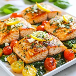 Here are the ingredients you need to make Tuscan Salmon Delight: - 4 salmon fillets (skin-on) - 1 tablespoon olive oil - 2 cloves garlic, minced - 1 cup cherry tomatoes, halved - 1 cup baby spinach - 1 teaspoon dried Italian herbs (oregano, thyme, basil) - 1 lemon, zested and juiced - Salt and pepper to taste - 1/4 cup feta cheese, crumbled - Fresh basil leaves for garnish Each ingredient plays a key role in creating a dish full of flavor. The salmon is rich and buttery. The olive oil helps it cook perfectly. Garlic adds a nice punch. Cherry tomatoes bring sweetness and juiciness. Baby spinach adds color and nutrition. Dried Italian herbs give depth. Lemon adds brightness with its zest and juice. Feta cheese brings creaminess. Finally, fresh basil garnishes the dish and adds freshness. With these ingredients, you can create a meal that feels gourmet yet is simple to prepare. Enjoy the process of gathering these fresh items, as they will set the stage for a delightful culinary experience! {{ingredient_image_1}} First, set your oven to 400°F (200°C). This step warms the oven for cooking the salmon. Next, take a large oven-safe skillet. Add 1 tablespoon of olive oil over medium heat. Once hot, add 2 cloves of minced garlic. Cook it for 1 minute until you smell its nice aroma. Now, add 1 cup of halved cherry tomatoes. Cook these for 3-4 minutes. They should soften and let out their juices. Now, stir in 1 cup of baby spinach. Cook it for about 2 minutes until it wilts. Sprinkle in 1 teaspoon of dried Italian herbs, along with salt and pepper to taste. This will give your dish a lovely flavor. Next, push the veggies to the side of the skillet. Create space for your 4 salmon fillets, skin-side down. Squeeze the juice of 1 lemon over the salmon. Then, sprinkle the lemon zest on top. Finally, add 1/4 cup of crumbled feta cheese on each fillet. Now it's time to bake! Carefully transfer your skillet to the preheated oven. Bake for 12-15 minutes. The salmon is done when it flakes easily with a fork. Once it’s cooked, take it out and let it sit for a minute. Before serving, add fresh basil leaves on top for a nice touch. When picking salmon, look for bright, shiny skin. The color should be a rich pink or orange. Check for fresh smell; it should not smell fishy. Choose fillets that are thick and firm. Skin-on fillets help keep the fish moist during cooking. If you can, buy wild-caught salmon for better flavor. Fresh herbs make a big difference. Basil, parsley, and dill add bright notes. Use them right before serving for the best taste. You can also mix fresh herbs into the veggies while cooking. This adds flavor to both the salmon and the side veggies. If you have extra herbs, chop them up and sprinkle them on top. Serve your Tuscan salmon with simple sides. A light salad with mixed greens works well. You can also pair it with roasted vegetables or steamed rice. For a fun twist, serve it over pasta tossed with olive oil and lemon. A glass of white wine, like Sauvignon Blanc, complements the dish nicely. Don't forget to add some crusty bread to soak up the juices! Pro Tips Fresh Ingredients: Using fresh, high-quality salmon and vegetables will significantly enhance the flavor of your dish. Skin-On Cooking: Cooking salmon with the skin on helps to retain moisture and adds flavor. It can be easily removed after cooking if desired. Adjusting Flavor: Feel free to modify the amount of lemon juice and zest according to your taste preference for a more citrusy kick. Serving Suggestions: This dish pairs beautifully with a side of quinoa or a fresh green salad for a complete meal. {{image_2}} For a bright twist, try Lemon Herb Tuscan Salmon. Use the same base recipe. Add extra lemon zest and juice. This adds a fresh, zesty flavor. You can also increase the herbs. A mix of thyme, oregano, and basil works great. This variation enhances the dish and makes it burst with flavor. If you love heat, Spicy Tuscan Salmon is for you. Start with the basic recipe. Add red pepper flakes or sliced jalapeños to the garlic. This will give your dish a nice kick. You can also use spicy feta cheese. It adds heat and creaminess. This option is perfect for those who enjoy bold flavors. Want to take this dish outdoors? Try the Grilled Tuscan Salmon option. Instead of baking, preheat your grill. Use a grill-safe pan or foil. Follow the same steps, then place the salmon on the grill. Cook for about 6-8 minutes on each side. Grilling adds a smoky flavor and crispy skin. This method gives a delicious twist to your Tuscan Salmon. To keep your leftover salmon fresh, place it in an airtight container. This helps seal in moisture and flavor. You can store it in the fridge for up to three days. If you are not eating it soon, consider freezing it instead. When you reheat salmon, you want it moist and flavorful. The best way is to use the oven. Preheat your oven to 275°F (135°C). Place the salmon on a baking sheet and cover it with foil. Heat it for about 15 minutes. This keeps the fish juicy and tender. To freeze salmon, wrap it tightly in plastic wrap or foil. This prevents freezer burn. It can last up to three months in the freezer. When you are ready to eat it, thaw the salmon overnight in the fridge. This helps maintain its texture and taste. Avoid thawing at room temperature, as it may cause uneven cooking. Tuscan Salmon pairs nicely with many sides. Here are some great options: - Garlic mashed potatoes - Roasted asparagus - Quinoa salad - Steamed broccoli - Couscous with herbs These sides add flavor and balance to your meal. Yes, you can use frozen salmon. Just make sure to thaw it first. Place it in the fridge overnight or use cold water to speed up the process. This helps the salmon cook evenly. You can tell salmon is done when it flakes easily with a fork. The internal temperature should reach 145°F (63°C). If you see it turn from translucent to opaque, it’s ready to eat. Yes, Tuscan Salmon works well for meal prep. You can store leftovers in the fridge for up to three days. Just reheat gently in the microwave or oven. This keeps it moist and tasty. This blog post covered a tasty Tuscan salmon recipe. We discussed key ingredients, step-by-step instructions, and helpful tips. You can choose different variations to match your taste. Remember to store any leftovers properly, so they stay fresh. Tuscan salmon pairs well with many sides and is great for meal prep. Enjoy making this dish that’s easy and delicious. I hope you try it soon!