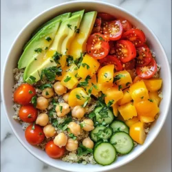 - 1 cup quinoa, rinsed - 2 cups vegetable broth (low sodium) - 1 cup cherry tomatoes, halved - 1 cup cucumber, diced - 1 bell pepper (any color), diced - 1 avocado, sliced - 1 cup chickpeas, cooked or canned (drained and rinsed) - 2 tablespoons olive oil - 1 tablespoon lemon juice - 1 teaspoon cumin - 1 teaspoon smoked paprika - Salt and pepper to taste - Fresh parsley or cilantro for garnish Quinoa is a great source of protein and fiber. It helps keep your blood sugar steady. This grain also has many vitamins and minerals. It is gluten-free and easy to digest. Vegetable broth adds flavor without many calories. It is low in sodium, which is good for heart health. Cherry tomatoes are full of antioxidants. They help reduce inflammation and boost your immune system. Cucumbers are hydrating and low in calories. They help you feel full without adding extra sugar. Bell peppers are rich in vitamin C. They support your immune system and skin health. Avocado is high in healthy fats. It helps you feel satisfied and supports heart health. Chickpeas are a great plant-based protein. They are high in fiber and help manage blood sugar. Olive oil provides healthy fats. It can lower the risk of heart disease. Lemon juice adds flavor and vitamin C. It can help with digestion and increase iron absorption. Cumin and smoked paprika add flavor without extra calories. They also have health benefits like aiding digestion. Portion sizes matter for managing diabetes. Eating the right amount helps control blood sugar. For quinoa, one serving is about half a cup cooked. Vegetables should fill half your plate. This keeps calories low and nutrients high. Aim for one cup of mixed veggies. Limit avocado to a quarter for healthy fats. Chickpeas should be about half a cup. Use the dressing sparingly. Two tablespoons is enough to flavor your dish without extra calories. Keeping portions in check helps you enjoy this bowl while managing your health. {{ingredient_image_1}} To start, rinse 1 cup of quinoa under cold water. This removes the bitter taste. In a medium saucepan, combine the rinsed quinoa and 2 cups of low-sodium vegetable broth. Bring this mixture to a boil over medium-high heat. Once it boils, reduce the heat to low. Cover the pot and simmer for about 15 minutes. You want the quinoa to absorb all the liquid. When done, the quinoa should look fluffy and light. Use a fork to fluff it up gently. Let it cool for a few minutes before mixing it with veggies. While the quinoa cooks, it’s time to chop. Cut 1 cup of cherry tomatoes in half. Dice 1 cup of cucumber and 1 bell pepper of any color. If you use canned chickpeas, drain and rinse 1 cup. In a large bowl, mix the tomatoes, cucumber, bell pepper, and chickpeas. Now for the dressing! In a small bowl, whisk together 2 tablespoons of olive oil, 1 tablespoon of lemon juice, 1 teaspoon of cumin, and 1 teaspoon of smoked paprika. Add salt and pepper to taste. This dressing will add flavor to your bowl. Once the quinoa has cooled, add it to the vegetable bowl. Drizzle the dressing over everything and toss gently. Make sure all ingredients blend well. For a tasty finish, slice 1 avocado and place it on top. You can also garnish with fresh parsley or cilantro. Serve this quinoa bowl warm or cold. It’s a great dish for lunch or dinner. Enjoy your healthy, diabetes-friendly meal! To boost the health of your quinoa bowl, try adding leafy greens. Spinach or kale adds fiber and vitamins. You can also include nuts or seeds for crunch and healthy fats. Pumpkin seeds or walnuts work well. Consider using a variety of veggies for more nutrients. Roasting them can enhance their flavor. Opt for low-sodium broth to keep salt levels down. This keeps your meal heart-healthy. One common mistake is not rinsing quinoa before cooking. Rinsing removes a bitter coating called saponin. Always rinse it under cold water. Another mistake is overcooking quinoa. This can make it mushy. Cook it just until it’s fluffy and the liquid is gone. Adding too much dressing can overpower the flavors. Start with a little, then add more if needed. Lastly, avoid skipping portion control. Even healthy foods can lead to weight gain if eaten in large amounts. When cooking quinoa, use the right water-to-quinoa ratio. A 2:1 ratio of broth to quinoa works best. This helps control the texture. Let the quinoa rest after cooking. This allows it to absorb any remaining moisture. Keep servings small, about half a cup. Pair quinoa with protein, like chickpeas or chicken, to stabilize blood sugar. Lastly, include fiber-rich veggies. These can slow down sugar absorption, helping maintain steady blood sugar levels. Pro Tips Rinse Quinoa Thoroughly: Always rinse quinoa under cold water before cooking to remove its natural coating, saponin, which can impart a bitter taste. Customize Your Veggies: Feel free to mix and match your favorite vegetables in this quinoa bowl. Seasonal veggies can enhance both flavor and nutrition. Perfect Avocado: To ensure your avocado is perfectly ripe, gently press on its skin. It should yield slightly without being mushy. Meal Prep Friendly: This quinoa bowl can be made ahead of time and stored in the refrigerator for up to 3 days, making it a great option for meal prep. {{image_2}} You can boost your quinoa bowl with protein. Lean meats like chicken or turkey work well. Tofu is a great plant-based option. Just cube the tofu and sauté it lightly. This adds texture and flavor. Each protein choice helps balance blood sugar and keeps you full longer. Feel free to change the veggies based on what is fresh. In summer, add zucchini or bell peppers. In fall, consider roasted squash or sweet potatoes. Seasonal veggies not only taste great, but they also give you different nutrients. You’ll find new favorites by mixing up the vegetables. You can enhance the flavor with different dressings or spices. Try a tahini dressing for a nutty taste. A splash of balsamic vinegar adds a sweet tang. Experiment with spices like turmeric or coriander. These small changes can make your quinoa bowl exciting and new each time! After enjoying your quinoa bowl, store any leftovers right away. Use an airtight container to keep it fresh. This helps to keep out air and moisture. Label the container with the date. This way, you’ll know when you made it. You can keep the quinoa bowl in the fridge for up to three days. After that, the quality may decline. Always check for any signs of spoilage before eating. If it smells off or looks weird, throw it away. Freezing is a great way to save your quinoa bowl for later. You can freeze it for up to three months. Divide it into single-serving containers. Make sure to leave some space at the top for expansion. When you're ready to eat, thaw it in the fridge overnight. Reheat it gently in the microwave or on the stove. This keeps the flavors and texture intact. The glycemic index (GI) of quinoa is about 53. This makes it a low-GI food. Foods with a low GI can help manage blood sugar levels. Quinoa releases sugar slowly into the blood. This keeps your energy steady and helps avoid spikes. Yes, you can make this bowl vegan and gluten-free. Quinoa is naturally gluten-free, so it's a great choice. To make it vegan, use vegetable broth and skip any animal products. All the ingredients in this bowl are plant-based. This makes it easy for everyone to enjoy. Quinoa helps manage diabetes because it is high in fiber. Fiber slows down sugar absorption in the body. This helps keep blood sugar levels stable. Quinoa also provides protein, which is important for feeling full. This bowl includes chickpeas, adding even more plant protein. Eating quinoa can lead to better blood sugar control. This article covered the key ingredients for a healthy quinoa bowl. We explored how each ingredient benefits your health and why portion sizes matter for diabetes. I shared step-by-step cooking steps for perfect quinoa and delicious vegetables. I also provided tips to enhance your dish and avoid common mistakes. Finally, we discussed how to store leftovers and answered some common questions. Remember, making small changes can lead to big health benefits. Enjoy your cooking journey and savor each bite!