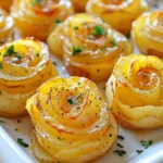 To make potato roses, you need: - 4 medium-sized potatoes (preferably Yukon Gold or red potatoes) - 2 tablespoons olive oil - 1 teaspoon garlic powder - 1 teaspoon dried thyme - 1 teaspoon paprika - Salt and pepper to taste - Fresh parsley for garnish - 1 cup grated cheese (optional, for a cheesy twist) Choose Yukon Gold or red potatoes for the best flavor. These types have a creamy texture. Look for firm potatoes without any soft spots. The skin should be smooth and free of blemishes. These details matter for a great taste. You can add more flavor by mixing in different herbs. Try rosemary or oregano for a unique twist. If you love spice, add some chili powder for heat. Cheese can also change the flavor; cheddar or mozzarella work well. {{ingredient_image_1}} First, preheat your oven to 425°F (220°C). Line a muffin tin with greased foil or silicone liners. This helps the potato roses keep their shape. Next, wash and peel the potatoes. I like to use Yukon Gold or red potatoes for their creamy texture. Slice the potatoes very thinly, about 1/8 inch thick. A mandoline works great for this. Try to make the slices uniform. This ensures even cooking and a lovely look. Now, it's time to assemble the roses. In a large bowl, mix the potato slices with olive oil, garlic powder, thyme, paprika, salt, and pepper. Toss until all the slices are coated. Take one slice and roll it into a tight spiral. Place the roll in the muffin tin. Add more slices around the first roll, layering as you go. Keep adding until the cup is nearly full. If you want a cheesy twist, sprinkle grated cheese on top of each rose. Place the muffin tin in the oven and bake for 30-35 minutes. Your goal is tender potatoes with crispy edges. If your oven runs hot, check earlier to avoid burning. Once done, take them out and let them cool a bit. Carefully remove the potato roses from the tin. Garnish with fresh parsley before serving. Enjoy your beautiful, tasty potato roses! To cut potatoes thinly, use a mandoline or a sharp knife. Aim for slices about 1/8 inch thick. This helps them cook evenly. If you cut them too thick, they won’t crisp up as nicely. Practice makes perfect, so don’t worry if it takes a few tries. To make sure your potato roses hold their shape, use a muffin tin. Line it with greased foil or silicone cups. This support helps the roses stay upright while baking. Start with one slice and roll it tightly. Add more slices around it, layering as you go. Leave a little space between each rose. If you have a convection oven, reduce the cooking time by about 5 minutes. Convection ovens cook food faster and more evenly. For a standard oven, stick to the 30-35 minute range. Always check for tenderness and crispiness before taking them out. Cooking times may vary based on the oven’s power. Pro Tips Choose the Right Potatoes: Yukon Gold or red potatoes work best for their creamy texture and flavor, which help create tender and delicious roses. Uniform Slices are Key: Using a mandoline ensures even slicing, which promotes consistent cooking and helps avoid any undercooked or overcooked pieces. Layering Technique: When placing the potato slices in the muffin tin, try to overlap them slightly to create a more visually appealing rose shape. Creative Toppings: Feel free to experiment with different cheeses or herbs for a unique flavor twist. Cheddar, mozzarella, or even feta can enhance the dish! {{image_2}} You can add cheese to your potato roses for a tasty twist. Use about one cup of grated cheese. Cheddar, mozzarella, or even goat cheese work great here. After you layer the potato slices, sprinkle cheese on top before baking. The melted cheese adds flavor and a nice texture. It makes each bite creamy and rich. You’ll love how the cheese pairs with the crispy edges of the potatoes. You can change the flavor by using different herbs and spices. Instead of just thyme, try rosemary or oregano. For a kick, add some chili flakes or cayenne pepper. You can even use fresh herbs if you have them. Just chop them up and mix them in with the potato slices. These small changes can take your potato roses to a new level. Think about using other vegetables to make your roses pop. Zucchini, carrots, or sweet potatoes can work well. Slice them thinly, just like the potatoes. Mix the colors together for a vibrant look. This will not only taste great but also make your dish eye-catching. Your guests will love the colorful and tasty display on their plates. After enjoying your potato roses, store leftovers in an airtight container. Let them cool down first. Place a paper towel inside to absorb moisture. This helps keep them crispy. Store the container in the fridge. They will stay fresh for about three days. To reheat your potato roses, use the oven. Preheat it to 350°F (175°C). Place the potato roses on a baking sheet. Heat them for about 10-15 minutes. This method keeps them crispy. Avoid using the microwave, as it makes them soggy. If you want to freeze potato roses, let them cool completely. Arrange them on a tray in a single layer. Freeze them for about one hour. Once frozen, transfer them to a freezer bag. Make sure to remove as much air as possible. They can last up to three months in the freezer. When ready to eat, thaw them overnight in the fridge before reheating. Yes, you can use different types of potatoes. Yukon Gold and red potatoes work best. They hold their shape well and have great flavor. Other types, like Russets, can be used too. Just remember, they may not hold their shape as well. Experiment with different varieties for unique tastes! To make potato roses ahead of time, follow these steps: - Prepare the potato slices and season them. - Assemble the roses but do not bake them yet. - Cover the muffin tin with plastic wrap and store it in the fridge. - Bake them when you are ready to serve. This method saves you time! Potato roses pair well with many dishes. Here are some ideas: - Serve them alongside a fresh salad for a light meal. - They go great with grilled meats like chicken or steak. - Try them with a creamy dip or sauce. - You can also serve potato roses with roasted vegetables for a complete meal. These options will make your meal fun and tasty! You learned how to make potato roses from this blog post. We covered the best ingredients, preparation steps, and ways to customize your dish. You now know how to select good potatoes and how to keep the roses in shape while baking. Remember to try cheese or herbs for fun variations. Store leftovers properly for later enjoyment. With these tips, you're ready to impress at your next meal. Enjoy the process and have fun creating!