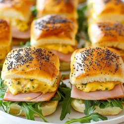 - 12 slider buns - 1 pound sliced ham - 8 ounces Havarti cheese, sliced - 1/4 cup unsalted butter, melted - 1 tablespoon Dijon mustard - 1/2 teaspoon garlic powder - 1 teaspoon poppy seeds - Salt and pepper to taste - Fresh arugula or spinach for garnish You can swap the slider buns for whole wheat or gluten-free buns. If you want less salt, try low-sodium ham. For a different taste, use Swiss cheese instead of Havarti. You can also skip the Dijon mustard if you prefer a milder flavor. Instead, try a bit of mayonnaise or a sweet mustard. When picking ham, look for slices that are pink and moist. They should not be dry or too salty. For Havarti cheese, choose a fresh block instead of pre-sliced. This keeps it creamy and rich. Always check the expiration dates on all your items. Fresh arugula or spinach adds a nice crunch and color. Look for vibrant greens without any wilting or brown spots. {{ingredient_image_1}} To start, preheat your oven to 350°F (175°C). This step warms up the oven for baking. Next, grab a small bowl. Mix melted butter, Dijon mustard, garlic powder, and a pinch of salt and pepper. This mixture adds flavor to the sliders. Now, take the slider buns. Carefully slice them in half, but don’t separate them. Place the bottom halves in a greased baking dish. Layer half of the sliced ham evenly over the bottom buns. Add a layer of Havarti cheese slices on top. Then, place the rest of the ham on the cheese. Cover with the top halves of the buns. Pour the mustard butter mixture over the top. Make sure each slider gets coated. Sprinkle poppy seeds on top for extra crunch and flavor. Cover the dish with aluminum foil. Bake for 15 minutes. After that, remove the foil. Bake for 5 to 10 more minutes until the cheese is bubbly and the tops are golden brown. Once done, remove the dish from the oven. Let it cool for a few minutes. Carefully use a spatula to lift the sliders out of the dish. Garnish the sliders with fresh arugula or spinach for a nice touch. Slice them for easy serving. These sliders are perfect for parties, picnics, or a cozy night at home. Enjoy the delicious flavors! To make the best Ham and Havarti sliders, start with fresh slider buns. Freshness matters! Use soft, fluffy buns for the best texture. Layer the ham and cheese evenly for a great melt. Be sure to coat your sliders well with the mustard butter mix. This adds flavor and helps keep them moist. Baking them covered helps the cheese melt perfectly. Remove the foil to get a nice golden top. A few common mistakes can ruin your sliders. First, don’t skip the butter mix. It adds flavor and moisture. Second, avoid overbaking. You want bubbly cheese, not burnt tops. Third, don’t use too much filling. If you overstuff, the buns might fall apart. Lastly, let them cool briefly before serving. This keeps the cheese from oozing out when you slice them. Want to make your sliders even better? Try adding some spices to the butter mix. A pinch of cayenne or smoked paprika adds a nice kick. You can also swap out the Havarti for another cheese like Swiss or Gouda. For a fresh touch, add herbs like thyme or rosemary. Fresh arugula or spinach not only adds color but also a peppery flavor. Experiment with these ideas to find your perfect combo! Pro Tips Use Fresh Ingredients: Always opt for fresh ham and quality Havarti cheese for the best flavor. Customize the Toppings: Feel free to add sliced pickles or jalapeños for an extra kick. Keep Them Warm: If serving at a party, cover the sliders with a clean kitchen towel after baking to keep them warm. Make Ahead: Prepare the sliders in advance and refrigerate before baking for an easy party snack. {{image_2}} If you want to switch up the cheese, try Swiss or cheddar. Both add great taste. Gouda works well too, adding a smoky flavor. For a creamy bite, use cream cheese. Each cheese brings a unique twist to your sliders. Experiment and find your favorite! You can use turkey or chicken for a lighter option. Roast beef gives a hearty flavor. If you love spice, consider using pepperoni or salami. Each meat can change the whole vibe of your sliders. Mix and match to create new flavors that excite you. For a veggie twist, use grilled mushrooms or eggplant. You can also add roasted peppers and zucchini. For a vegan cheese option, try cashew cheese or almond cheese. These swaps keep the sliders tasty and satisfying. Everyone can enjoy a bite, no matter their diet. To keep your leftover sliders fresh, place them in an airtight container. Make sure they cool down to room temperature first. If you have a lot, you can wrap them tightly in plastic wrap. Store the container in the fridge for up to three days. This helps keep the flavors intact. When you’re ready to enjoy your sliders again, preheat your oven to 350°F. Place the sliders on a baking sheet. Cover them with foil to keep them moist. Heat for about 10-15 minutes. You want the cheese to melt and the buns to be warm. For a crispier top, remove the foil for the last few minutes. If you want to save some sliders for later, freezing is a great option. Wrap each slider tightly in plastic wrap. Then, place them in a freezer bag or airtight container. Label the bag with the date. They can stay in the freezer for up to three months. When you’re ready to eat, thaw them in the fridge overnight before reheating. Ham and Havarti sliders pair well with many sides. Try serving them with: - Fresh fruit salad - Crispy potato chips - A green salad with a light dressing - Veggie sticks with dip These sides add color and texture to your meal. They also balance the rich flavors of the sliders. Yes, you can prepare these sliders in advance. You can assemble them up to a day before. Just cover them with foil and store in the fridge. When ready to bake, remove the foil and add a few extra minutes to the baking time. This way, you save time during busy days or parties. To adjust the recipe, you can easily change the number of sliders. If you want fewer, use fewer slider buns and reduce the ham and cheese. For more, double the ingredients. Just keep the same baking time. If you make a big batch, use two baking dishes if needed. This ensures all sliders bake evenly. In this post, we explored ingredients, steps, and tips for making sliders. I showed you how to choose quality ingredients and shared ways to enhance flavors. We covered variations like different meats and vegetarian options. Proper storage of leftovers and reheating tips are also vital. Remember, perfect sliders require care. Avoid common mistakes, and experiment with flavors. Great sliders can please everyone at your table. Enjoy creating and sharing this tasty treat!