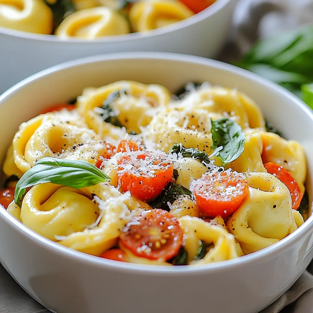 - 12 oz cheese tortellini (fresh or frozen) - 1 tablespoon olive oil - 4 cloves garlic, minced - 1 cup heavy cream - 1 cup diced tomatoes (canned or fresh) - 1/2 teaspoon red pepper flakes (adjust to taste) - 1 teaspoon Italian seasoning - Salt and pepper to taste - 1 cup fresh spinach, roughly chopped - 1/2 cup grated Parmesan cheese - Fresh basil leaves for garnish - Additional vegetables (e.g., bell peppers, mushrooms) - Protein options (e.g., chicken, shrimp) - Flavor boosters (e.g., lemon zest, sundried tomatoes) I love how this dish combines simple ingredients to create something amazing. You can use fresh or frozen cheese tortellini. I often choose fresh because it cooks quickly. Olive oil gives a nice base, while garlic adds a fragrant kick. Heavy cream makes the sauce rich and creamy. Diced tomatoes add color and flavor, balancing the cream. Red pepper flakes give a gentle heat. You can adjust this based on your taste. Italian seasoning adds depth, while salt and pepper enhance all the flavors. Fresh spinach brings in a pop of color and nutrition. Finally, grated Parmesan cheese melts into the sauce, making it even tastier. If you want to personalize the dish, consider some add-ins. Bell peppers and mushrooms can add more veggies. Chicken or shrimp can turn this into a heartier meal. For a bright twist, add lemon zest or sundried tomatoes for extra flavor. This dish is all about making it your own! {{ingredient_image_1}} To boil tortellini, fill a large pot with salted water. Bring it to a rolling boil. Add the cheese tortellini and cook as directed on the package. It usually takes about 3-5 minutes. Check for al dente texture; it should be firm yet tender. After cooking, drain the tortellini well and set aside. For the garlic, heat olive oil in a large skillet over medium heat. Add minced garlic and sauté for about 1 minute. Watch closely to prevent burning. You want the garlic fragrant, not brown. Timing is key here; it enhances the flavor of the whole dish. To make the cream sauce, pour the heavy cream into the skillet with the garlic. Bring it to a gentle simmer. Next, add diced tomatoes, red pepper flakes, and Italian seasoning. Stir well to mix. Season with salt and pepper. This sauce needs to be creamy but not too thick. Now, stir in the chopped spinach and let it wilt for about 2-3 minutes. Make sure to stir occasionally. Once the spinach is wilted, add the cooked tortellini to the skillet. Toss gently to coat the tortellini in the creamy sauce. Sprinkle in the grated Parmesan cheese and mix until it melts. This step is crucial for a rich flavor. To make Marry Me Tortellini just right, you can adjust the spiciness. A pinch of red pepper flakes can add a nice kick. Start with half a teaspoon. Taste it, then add more if you like. This lets you control the heat to match your taste. Adding more vegetables can balance the richness of the cream. Try bell peppers or mushrooms for extra flavor and texture. This makes the dish healthier and more colorful too. When plating Marry Me Tortellini, shallow bowls work best. This lets you show off the creamy sauce. Sprinkle extra Parmesan cheese on top for a cheesy touch. Fresh basil leaves add a pop of color and flavor. A light drizzle of olive oil can finish the dish beautifully. For the best results, use a large pot for boiling the tortellini. A non-stick skillet is great for making the sauce. It helps prevent sticking and burning. Essential kitchen tools include a sharp knife for chopping and a wooden spoon for stirring. These tools make the cooking process smooth and easy. Pro Tips Cook Tortellini Al Dente: Ensure the tortellini is cooked al dente for the best texture. It will continue to cook slightly when mixed with the sauce. Customize the Heat: Adjust the amount of red pepper flakes according to your spice preference. You can always add more, but it’s hard to take it out! Use Fresh Ingredients: Whenever possible, opt for fresh tomatoes and spinach to enhance the flavor and nutritional value of the dish. Perfect Presentation: For an elegant touch, serve in shallow bowls and add a swirl of olive oil on top before garnishing with basil and extra Parmesan. {{image_2}} You can easily make Marry Me Tortellini vegetarian. Just swap the cheese tortellini for a plant-based version. Many brands now offer great flavors. You can also add more veggies. Think bell peppers, zucchini, or mushrooms. This boosts nutrients and flavor. Try to use fresh spinach, too. It adds color and a nice texture. For those who need gluten-free options, there are plenty of choices. Look for gluten-free tortellini brands. They taste good and work well in this dish. When making the sauce, check the labels on your cream and seasonings. Make sure they are gluten-free. This keeps everyone at the table happy. Want to switch things up? Change the seasonings! You can try pesto for a fresh twist. A little lemon-garlic can also brighten the dish. Feeling adventurous? Add artichokes or olives for a fun flavor kick. These simple changes make the dish unique and exciting. To keep your Marry Me Tortellini fresh, store it in an airtight container. Place it in the fridge right away. This dish lasts about three to four days in the refrigerator. If you want to save it longer, consider freezing it. In the freezer, it can keep for up to three months. Just make sure to separate portions. This way, you can pull out only what you need. When reheating, I recommend using the stovetop. It helps keep the creamy texture. Add a splash of cream or water to help the sauce stay smooth. Heat it on low, stirring gently. If you prefer the microwave, use a microwave-safe dish. Cover it with a paper towel to prevent splatters. Heat in short bursts, stirring in between. This method works well but may not keep the sauce as creamy as the stovetop. The name "Marry Me" Tortellini comes from its rich flavor. Many say it tastes so good that it can inspire love. The creamy sauce, fresh spinach, and cheesy tortellini create a dish that feels special. It's perfect for a date night or special occasion. Yes, you can prepare this dish in advance. Cook the tortellini and sauce separately. Store them in the fridge for up to 2 days. When ready to serve, combine them and heat gently. This way, you save time on busy days. Serve Marry Me Tortellini in shallow bowls. Pair it with a side salad or garlic bread. A light white wine, like Pinot Grigio, complements the flavors well. Fresh basil on top adds a lovely touch. Absolutely! This dish is great for meal prep. You can scale the recipe up for batch cooking. Store portions in airtight containers. Reheat them for a quick, delicious meal during the week. This blog post explored the delicious Marry Me Tortellini. We covered key ingredients and options for add-ins. I shared step-by-step instructions for cooking and making the sauce. Tips helped you perfect this dish’s flavor and presentation. In final thoughts, the dish is versatile and easy to customize. Enjoy experimenting with different flavors and ingredients. Perfect for any meal, it is sure to impress!