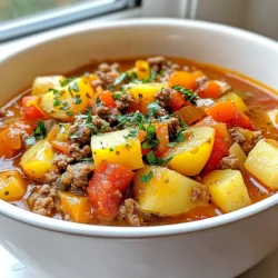 - 1 lb ground beef or turkey - 1 can diced tomatoes - 1 cup broth - 2 cups potatoes - 2 carrots - 1 onion - 2 cloves garlic - 1 teaspoon thyme - 1 teaspoon paprika - 1 teaspoon salt - 1/2 teaspoon black pepper - 1 cup frozen peas - 2 tablespoons Worcestershire sauce - Fresh parsley (for garnish) To make Crock Pot Poor Man’s Stew, you need simple ingredients. Start with 1 pound of ground beef or turkey. This meat gives the stew its hearty base. You can also choose ground turkey for a lighter option. Next, grab a can of diced tomatoes. This adds flavor and moisture to the dish. Then, get 1 cup of broth. Beef or vegetable broth works well. It enhances the stew's taste. You will also need 2 cups of diced potatoes. They add bulk and texture. Don’t forget 2 sliced carrots and 1 chopped onion. These veggies bring sweetness and depth. For flavor, use 2 minced cloves of garlic. Then add 1 teaspoon each of thyme, paprika, and salt. These spices give the stew warmth. A sprinkle of black pepper adds a mild kick. Lastly, have 1 cup of frozen peas and 2 tablespoons of Worcestershire sauce. The peas add a pop of color and sweetness. The sauce deepens the flavor. Optionally, you can garnish with fresh parsley. It gives a nice touch when serving. With these ingredients, you can create a comforting meal. It's filling and perfect for any day of the week. {{ingredient_image_1}} - Prepping the meat: Start by browning 1 pound of ground beef or turkey in a skillet over medium heat. Cook until it's no longer pink, then drain any excess fat. This step adds flavor and texture. - Dicing vegetables: Chop 2 cups of potatoes into bite-sized pieces. Slice 2 carrots and chop 1 onion. Mince 2 cloves of garlic. Fresh veggies make your stew taste great. - Measuring spices and liquids: Measure 1 teaspoon of dried thyme, 1 teaspoon of paprika, 1 teaspoon of salt, and 1/2 teaspoon of black pepper. Pour 1 cup of broth and open a can of diced tomatoes. All these add depth and warmth to the stew. - Browning the meat: As mentioned, browning the meat is key. It gives a rich flavor base for the stew. - Combining ingredients in the Crock Pot: Once the meat is ready, transfer it to the Crock Pot. Add the diced tomatoes, broth, potatoes, carrots, onion, garlic, thyme, paprika, salt, black pepper, and 2 tablespoons of Worcestershire sauce. Stir well to mix everything. - Setting cooking time and temperature: Cover the Crock Pot. Cook on low for 6-8 hours or on high for 4-5 hours. This slow cooking makes everything tender and flavorful. - Adding peas: About 30 minutes before the cooking time ends, add 1 cup of frozen peas. Stir them in gently. They add a nice pop of color and sweetness. - Adjusting seasoning: After cooking, taste the stew. Adjust the seasoning if needed. You can add more salt or pepper based on your preference. - Serving suggestions: Serve the stew hot. You can garnish it with fresh parsley if you like. It looks nice and adds a hint of freshness. Enjoy this hearty meal with crusty bread or over rice for a filling dish. Browning meat first makes the stew tastier. Heat a skillet on medium. Add your ground meat and cook until brown. This step adds great flavor. Drain any fat before moving it to the crock pot. To enhance flavor, season well. Use salt, pepper, thyme, and paprika. These spices bring warmth and depth to the dish. Mix them in as you layer your ingredients. If you want a change, swap out the meat. Ground turkey is a great alternative. You can also use cooked beans for a vegetarian option. For vegetables, feel free to get creative. Try using sweet potatoes or parsnips instead of regular potatoes. You can also add green beans or corn. If your stew turns out too thick, add more broth. Start with half a cup and stir well. Let it cook a little longer to blend the flavors. If it tastes bland, don't worry. Add more salt, black pepper, or Worcestershire sauce. A splash of vinegar can also brighten the taste. Pro Tips Brown the Meat Well: Ensuring that the ground beef or turkey is well-browned enhances the flavor of the stew. It adds depth and richness to the overall dish. Customize Your Veggies: Feel free to add or substitute other vegetables like celery, bell peppers, or corn based on your preference or what you have on hand. Thickening the Stew: If you prefer a thicker stew, you can mash a portion of the potatoes after cooking or mix in a cornstarch slurry during the last 30 minutes of cooking. Make It Ahead: This stew tastes even better the next day! Consider making it a day ahead and reheating for a quick and delicious meal. {{image_2}} You can make a tasty vegetarian version of Poor Man’s Stew. Just swap the meat for beans or lentils. Both options add protein and fiber. For beans, try black beans or kidney beans. If you choose lentils, red or green work well. Use the same amount as the meat in the original recipe. This makes the stew hearty and filling without any meat. If you want to change up the protein, use chicken or sausage. For chicken, boneless thighs or breasts work best. Cut the chicken into bite-sized pieces before adding it to the pot. If you prefer sausage, choose spicy or mild varieties. Slice the sausage and brown it before adding it to the stew. Both options will give your Poor Man’s Stew a new twist. You can easily change the flavor profile of your stew. Add spices like cumin or chili powder for a kick. Fresh herbs, like rosemary or basil, can make your stew more aromatic. If you like a smoky flavor, add a bit of smoked paprika. Experimenting with these spices can make each batch of stew unique and exciting. After your stew cools, store leftovers in an airtight container. Make sure to leave some space at the top for any expansion. Label the container with the date. This helps you keep track of how long it's been in the fridge. Properly stored, it stays fresh for about three to four days. When you're ready to eat, just grab it from the fridge. To freeze your Poor Man's Stew, let it cool completely. Transfer it to a freezer-safe container or a heavy-duty freezer bag. Squeeze out as much air as possible to prevent freezer burn. Label the bag with the date and contents. This stew can last in the freezer for up to three months. When you want to enjoy it again, thaw it overnight in the fridge before reheating. You can reheat your stew safely in two ways: microwave or stovetop. For the microwave, place it in a microwave-safe bowl and cover it. Heat in short bursts, stirring occasionally, until it's hot throughout. For the stovetop, pour the stew into a pot. Heat it over medium-low, stirring often until warm. Both methods help keep the flavors intact. Enjoy your hearty meal! Crock Pot Poor Man’s Stew can last up to four days in the fridge. Store it in an airtight container to keep it fresh. If you want it to last longer, freeze it. It can stay good for about three months in the freezer. Yes, you can prepare Poor Man’s Stew in advance. You can chop the veggies and brown the meat a day before. Store them separately in the fridge. When you're ready, just combine everything in the Crock Pot and cook. Yes, you can cook Poor Man’s Stew on high heat. Set your Crock Pot to high and cook for 4-5 hours. This will tenderize the veggies and meat quickly. Just keep an eye on it to prevent overcooking. You can serve Poor Man's Stew with bread or rice. A simple green salad pairs well too. If you want something warm, try cornbread or biscuits. These sides will soak up the delicious stew flavors. This article details how to make a delicious Poor Man’s Stew in a Crock Pot. We covered key ingredients, preparation steps, cooking tips, and variations to suit your taste. Whether using ground meat or going vegetarian, you can create a satisfying meal. Remember to store any leftovers properly for the next day. With these simple steps and methods, you can enjoy this hearty dish anytime. Dive into your kitchen, and start cooking! Your next meal is just a few steps away.