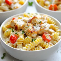 To make Cajun Garlic Chicken Rotini, you need these key ingredients: - 12 oz rotini pasta - 2 tbsp olive oil - 1 lb chicken breast, diced - 1 tbsp Cajun seasoning - 1 tsp garlic powder - 4 cloves garlic, minced - 1 red bell pepper, diced - 1 cup cherry tomatoes, halved - 1 cup heavy cream - 1 cup grated Parmesan cheese - Salt and pepper to taste These ingredients create a rich flavor that stands out. The rotini pasta holds the sauce well, making each bite tasty. You can enhance the dish with some optional ingredients: - 1 small onion, diced - 1 tsp smoked paprika - A pinch of cayenne pepper for heat - Fresh lemon juice for brightness These add-ins can bring more depth to the dish. You can mix and match based on your taste. Garnishing your dish makes it look great and adds fresh flavor. Here are some choices: - Fresh parsley, chopped - Extra grated Parmesan cheese - Crushed red pepper flakes for heat Garnishes not only elevate the look but also add freshness. Enjoy your meal with a pop of color and flavor! {{ingredient_image_1}} To start, fill a large pot with water and add salt. Bring the water to a boil. Add 12 oz of rotini pasta. Cook it according to the package's directions until it's al dente. This takes about 8 to 10 minutes. Once done, drain the pasta and set it aside. This pasta is the base of your dish. Next, take a large skillet and heat 2 tbsp of olive oil over medium-high heat. Add 1 lb of diced chicken breast to the skillet. Sprinkle 1 tbsp of Cajun seasoning and 1 tsp of garlic powder over the chicken. Add salt and pepper to taste. Cook the chicken for about 5 to 7 minutes. It should turn golden brown and be fully cooked. Lower the heat to medium. Add 4 cloves of minced garlic, 1 diced red bell pepper, and 1 cup of halved cherry tomatoes to the skillet. Sauté these for about 3 to 4 minutes until they soften. Now, pour in 1 cup of heavy cream. Stir well, and let it simmer for 2 to 3 minutes. This helps the sauce thicken. Next, add the cooked rotini to the skillet. Toss everything together until the pasta is coated in the creamy sauce. Gradually mix in 1 cup of grated Parmesan cheese. Stir until it melts. Taste your dish and adjust salt or pepper as needed. Finish by garnishing with fresh parsley before serving. Enjoy this tasty meal! To get great chicken, start with fresh breast pieces. Cut them into small, even cubes. This helps them cook fast and evenly. Use Cajun seasoning to bring out the flavor. Cook the chicken in hot olive oil. This keeps it juicy and gives it a nice brown color. Don’t crowd the pan. If it’s too full, the chicken will steam, not brown. Let it cook for about 5-7 minutes until it’s done. For a rich and creamy sauce, use heavy cream. After you add it to the skillet, let it simmer for a few minutes. This helps the sauce thicken. Stir it well to mix it with the chicken and veggies. Adding grated Parmesan cheese makes it even creamier. Make sure the cheese melts fully into the sauce for the best taste. Serve your Cajun garlic chicken rotini in deep bowls. This adds a nice touch. Drizzle some olive oil on top for shine. Sprinkle extra Parmesan and fresh parsley for color and flavor. A side of garlic bread pairs well with the dish. This makes a complete meal that looks as good as it tastes. Enjoy your dinner! Pro Tips Perfectly Cooked Pasta: Always cook your rotini al dente, which means it should be firm to the bite. This helps prevent mushiness when mixed with the sauce. Enhance the Cajun Flavor: For an extra kick, add a pinch of cayenne pepper or a few drops of hot sauce to the sauce for a more intense Cajun experience. Adding Fresh Herbs: Fresh basil or thyme can elevate the dish. Stir in chopped fresh herbs just before serving for a burst of freshness. Leftover Storage: If you have leftovers, store them in an airtight container in the fridge for up to three days. Reheat gently on the stove with a splash of cream to revive the sauce. {{image_2}} You can swap chicken for tasty veggies. Try using: - Tofu, cubed and sautéed - Mushrooms, sliced for a meaty texture - Chickpeas for protein and heartiness - Cauliflower, chopped for a nice crunch These options keep the dish filling and flavorful. Season them just like the chicken. Cook until golden for a great taste. You can change the spice level to fit your taste. For mild heat, use less Cajun seasoning. A teaspoon can still add nice flavor. For more heat, try: - Extra Cajun seasoning - A pinch of cayenne pepper - Diced jalapeños for a fresh kick Taste as you go to find your perfect spice level. Add more ingredients for a unique twist. Consider: - Spinach, for color and health benefits - Artichoke hearts, for a tangy flavor - Bell peppers, in different colors for sweetness These ingredients boost flavor and nutrition. Feel free to experiment! Each twist brings new joy to your plate. To keep Cajun Garlic Chicken Rotini fresh, let it cool first. Then, place it in an airtight container. This helps lock in flavors and moisture. Store the container in the fridge. It will stay good for about 3 to 4 days. If it starts to smell or look off, toss it out. When you’re ready to enjoy leftovers, reheat them on the stove. Add a splash of cream or broth to keep it creamy. Heat over medium-low until warm. Stir often to avoid burning. You can also use the microwave. Place in a microwave-safe dish and cover it. Heat in short bursts, stirring in between, until hot. If you want to freeze your dish, this works well, too! Portion out the rotini into freezer-safe bags. Leave some space in the bag for air. Seal tightly and label with the date. It can last up to 3 months in the freezer. To use, thaw in the fridge overnight before reheating. You may need to add a little cream when warming it up to restore the sauce's texture. To add heat, use more Cajun seasoning. Start with an extra teaspoon. You can also add chopped jalapeños or crushed red pepper flakes. These will boost the spice level without changing the dish too much. Adjust the heat to your taste as you cook. Yes, you can use any pasta you like. Fusilli, penne, or even spaghetti work well. Just make sure to adjust the cooking time based on the pasta type. Follow the package instructions for best results. Each type will give a different texture but still taste great. To make this dish dairy-free, replace heavy cream with coconut milk or a dairy-free cream. You can also skip the cheese or use a dairy-free alternative. This keeps the creamy texture while making it suitable for those with dairy allergies. Enjoy the same great flavors without the dairy! This blog post covered how to make Cajun Garlic Chicken Rotini. We explored the key ingredients, the steps for cooking, and tips for best results. I shared ways to customize the dish for your taste, like spice levels and vegetarian options. Finally, I provided storage tips to keep leftovers fresh. With these insights, you can enjoy a flavorful meal that impresses everyone. Try out the steps, and make it your own! Happy cooking!