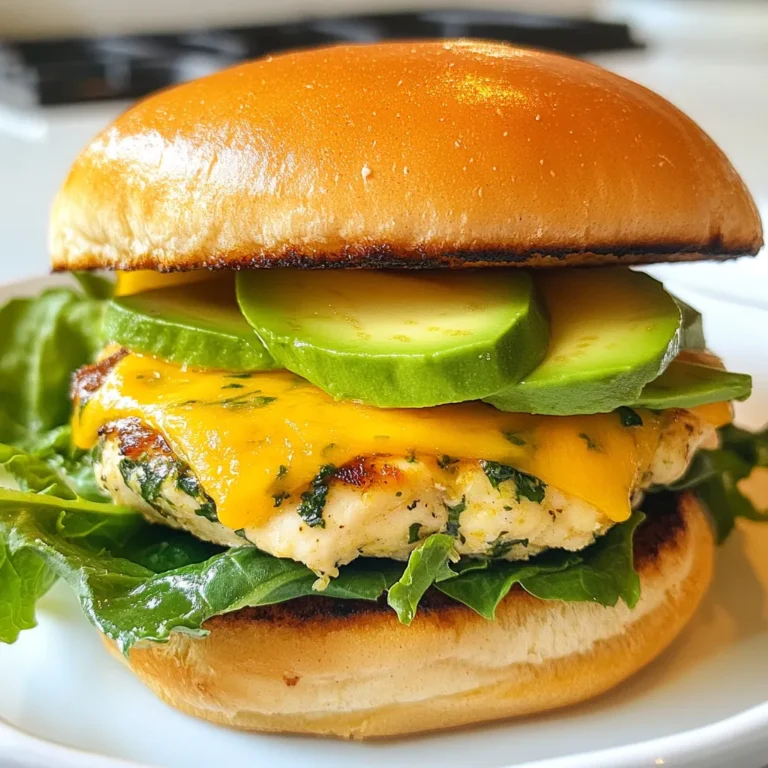To make tasty white cheddar spinach chicken burgers, you will need: - 1 lb ground chicken - 1 cup fresh spinach, chopped - 1/2 cup white cheddar cheese, shredded - 1/4 cup breadcrumbs - 1 large egg - 2 cloves garlic, minced - 1 teaspoon onion powder - 1 teaspoon salt - 1/2 teaspoon black pepper - 1 tablespoon olive oil - 4 burger buns These ingredients blend well together. The ground chicken provides protein. The spinach adds color and nutrients. White cheddar gives a creamy, rich flavor. Breadcrumbs help bind the mix and add texture. You can make your burgers even better with these optional toppings: - Avocado slices - Sliced tomatoes - Lettuce - Additional white cheddar cheese These toppings add freshness and crunch. Use what you like or what you have on hand. Pair your burgers with these sides for a complete meal: - Sweet potato fries - Fresh salad Sweet potato fries add a nice sweetness. A salad keeps it light and healthy. You can also try different sides based on what you enjoy. {{ingredient_image_1}} In a large bowl, start with 1 pound of ground chicken. Add 1 cup of chopped spinach and 1/2 cup of shredded white cheddar cheese. Next, mix in 1/4 cup of breadcrumbs, 1 large egg, and 2 minced garlic cloves. Sprinkle 1 teaspoon of onion powder, 1 teaspoon of salt, and 1/2 teaspoon of black pepper into the mix. Use your hands to combine everything well until it forms a sticky mixture. This step ensures that all flavors blend together nicely. Once you mix the burger ingredients, divide the mixture into four equal parts. Shape each part into a patty that is about 3/4 inch thick. Make sure they are even in size for even cooking. Press your thumb lightly in the center of each patty. This helps them keep their shape while they cook. Set them aside on a plate while you heat up your skillet. Heat 1 tablespoon of olive oil in a non-stick skillet over medium heat. When the oil is hot, carefully place the patties in the skillet. Cook the burgers for 5 to 6 minutes without flipping. Look for a nice golden-brown color. After that, flip each burger and cook for another 5 to 6 minutes. Check the internal temperature. It should reach 165°F (75°C) and be no longer pink inside. For a melty finish, add extra white cheddar cheese on top during the last minute of cooking. Once done, take the burgers out and let them rest for a minute. If you like, toast the burger buns in the same skillet. This step adds extra flavor and crunch. Now, your burgers are ready to be assembled with your favorite toppings! To keep your chicken burgers juicy, start with fresh ground chicken. Fresh chicken has more fat, which helps with moisture. Add chopped spinach and cheese to the mix. These ingredients also add moisture and flavor. When you shape the patties, don’t overwork the meat. This keeps them light and tender. For even cooking, make sure the patties are the same thickness. I like to make them about 3/4 inch thick. This helps them cook evenly. Use medium heat on your skillet. Cooking too fast can burn the outside while keeping the inside raw. Flip the burgers only once, letting them cook well on each side. To perfectly melt the cheese, add it during the last minute of cooking. Place the shredded white cheddar on top of the patties. Cover the skillet with a lid to trap heat. This helps the cheese melt quickly and evenly. When the cheese is gooey, your burgers are ready to serve! Pro Tips Use Fresh Spinach: Opt for fresh spinach instead of frozen to ensure the best flavor and texture in your burgers. Don’t Overmix: Mix the ingredients just until combined to keep the burgers tender and not dense. Check Internal Temperature: Always use a meat thermometer to ensure the burgers reach an internal temperature of 165°F (75°C) for safety. Toast the Buns: Lightly toasting the buns in the skillet adds extra flavor and helps prevent them from getting soggy. {{image_2}} To add some heat, mix in 1-2 teaspoons of your favorite hot sauce. You can also add chopped jalapeños for a fresh kick. The spicy flavor works well with the white cheddar. Serve these spicy burgers with cooling toppings like avocado or sour cream. For a tasty vegetarian twist, swap the ground chicken for mashed chickpeas. Use the same spices and mix in chopped spinach and shredded white cheddar. Form the mixture into patties and cook as you would the chicken burgers. This option is hearty and packed with protein. While white cheddar shines in this recipe, feel free to experiment with other cheeses. Try pepper jack for a spicy flavor or feta for a tangy touch. You can also use mozzarella for a gooey melt. Each cheese brings its own unique taste, making the burger exciting every time. After cooking, let your burgers cool down to room temp. Place them in an airtight container. They will stay fresh in the fridge for up to three days. If you want them longer, consider freezing. To freeze your burgers, wrap each one tightly in plastic wrap. Then, place them in a freezer-safe bag or container. They can last up to three months in the freezer. Just remember to label the bag with the date! When you're ready to eat, you can reheat your burgers. Use the oven at 350°F. Place the burgers on a baking sheet and heat for about 10-15 minutes. You can also use a microwave. Just cover them with a damp paper towel to keep them moist. Heat for about 1-2 minutes, checking until warm. Enjoy your tasty burgers! Yes, you can use ground turkey in this recipe. Ground turkey is a lean meat option. It has a mild flavor, similar to chicken. Just keep in mind that turkey has less fat. This may affect the burger's juiciness. Adding a bit more cheese or olive oil can help keep it moist. If you want to skip breadcrumbs, there are many options. You can use crushed crackers or oats. Both will help bind the burger mix. If you need a gluten-free option, try almond flour or cornmeal. Each substitute will change the texture a bit, so experiment to find what you like best. To check if the burgers are done, use a meat thermometer. The internal temperature should reach 165°F (75°C). This ensures harmful bacteria are gone. If you don’t have a thermometer, cut a burger in half. The meat should be white, with no pink inside. When cooked, the burgers will be firm to the touch. We covered everything you need for delicious white cheddar spinach chicken burgers. You learned about the best ingredients, how to cook them just right, and tips to keep them juicy. We also shared fun variations and important storage info. These burgers are simple, tasty, and sure to impress. Experiment with toppings and sides to match your taste. Enjoy creating a meal that you and your loved ones will savor.