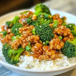 For this dish, you will need 1 pound ground chicken. Ground chicken is lean and cooks quickly. It’s a great source of protein. You can find it in most grocery stores. Look for packages with a bright color and no strange odors. You will also need 2 cups broccoli florets. Fresh broccoli adds color and crunch. It packs a lot of vitamins. Make sure to wash it well before cooking. You can chop the florets into smaller pieces if you like. In addition, gather 3 cloves garlic, minced and 1 tablespoon fresh ginger, grated. These add a lovely flavor. Fresh ginger gives a nice kick, while garlic brings warmth to the dish. For the sauces, you will need the following: - 4 tablespoons honey - 2 tablespoons Sriracha sauce - 2 tablespoons soy sauce - 1 tablespoon rice vinegar - 1 teaspoon sesame oil These ingredients create a perfect balance of sweet and spicy. Honey gives the dish its sweetness. Sriracha adds heat, while soy sauce brings umami. Rice vinegar adds a nice tang, and sesame oil gives a rich flavor. Finally, season with salt and pepper to taste. These simple seasonings can enhance all the flavors. If you want to serve this over rice, prepare cooked jasmine rice or quinoa for a healthy base. {{ingredient_image_1}} To make the sauce, grab a mixing bowl. Add 4 tablespoons of honey, 2 tablespoons of Sriracha sauce, 2 tablespoons of soy sauce, 1 tablespoon of rice vinegar, and 1 teaspoon of sesame oil. Whisk all the ingredients together until they are well mixed. Set the bowl aside. This sauce brings a sweet and spicy flavor to the dish. Next, heat 1 tablespoon of olive oil in a large skillet over medium heat. Once the oil is hot, add 3 cloves of minced garlic and 1 tablespoon of fresh grated ginger. Sauté these for about 1 minute until they smell great. Now, add 1 pound of ground chicken to the skillet. Use a wooden spoon to break up the chicken. Cook it until it is browned and fully cooked, which takes about 5 to 7 minutes. After the chicken is cooked, toss in 2 cups of broccoli florets. Stir-fry everything for another 4 to 5 minutes until the broccoli is tender but still crisp. Now, pour the honey-Sriracha sauce over the chicken and broccoli mixture. Stir well to coat every piece evenly. Cook for an additional 2 minutes, letting the sauce thicken a bit. Season with salt and pepper to taste. Serve this hot over a bed of cooked jasmine rice or quinoa for a delicious meal. To add more heat, increase the Sriracha. You can also add red pepper flakes. If you want a bold kick, try a dash of chili oil. These options boost the spice without changing the dish's core flavor. Start small. You can always add more later. Use a large skillet or wok for even cooking. Make sure the pan is hot before adding oil. This helps the garlic and ginger cook well. Stir-frying keeps the chicken juicy and the broccoli crisp. Always break up the chicken with a wooden spoon. This helps it brown evenly. Add the broccoli florets after the chicken cooks. Stir-fry for about 4-5 minutes. You want it bright green and tender but still crisp. This timing keeps the veggies fresh and vibrant. Overcooking will make them mushy, so watch closely! Pro Tips Use Fresh Ingredients: Always opt for fresh broccoli and ginger to enhance the flavor of your dish. Adjust Spice Level: Modify the amount of Sriracha based on your heat preference; add less for a milder dish. Cook Broccoli Perfectly: Blanch the broccoli for a minute before adding to the skillet to ensure it's tender-crisp. Serving Suggestions: Pair with toasted sesame seeds or chopped green onions for added texture and flavor. {{image_2}} You can swap the ground chicken for other proteins. Ground turkey works well too. It has a similar texture and taste, making it a great substitute. If you want to try red meat, use ground beef or pork. Just remember, cooking times may vary. For a vegetarian twist, use crumbled tofu or tempeh. Both are rich in protein and will soak up the honey-Sriracha sauce. Press the tofu first to remove excess moisture. This helps it crisp up better. You can also use seitan, which has a great texture similar to meat. Feel free to mix in other vegetables. Bell peppers, snap peas, or carrots add color and crunch. Zucchini or mushrooms can also work well. Just cut them into bite-sized pieces. Stir-fry them until they are tender but still firm. This keeps the dish vibrant and healthy. After making Honey Sriracha Ground Chicken & Broccoli, let it cool. Transfer it to an airtight container. This dish stays fresh in the fridge for about 3-4 days. Make sure to store it within two hours of cooking to keep it safe. If you want to save some for later, freeze the dish. Place it in a freezer-safe container. It will last about 2-3 months in the freezer. For best results, freeze it without the rice or quinoa. This way, the texture remains nice when you reheat it. To reheat, you have a few options. You can use the microwave or a skillet. If using a microwave, cover the dish and heat for 2-3 minutes. Stir halfway for even heating. In a skillet, add a splash of water and heat over medium heat for about 5-7 minutes. This keeps the chicken moist and the broccoli crisp. Always check that it's heated through before serving. Yes, you can use frozen broccoli. Just add it to the skillet right from the freezer. Cook it for a few extra minutes. This helps keep the dish quick and easy. You can make it healthier by using lean ground turkey instead of chicken. You can also reduce the honey and Sriracha for less sugar and spice. Adding more vegetables, like bell peppers or snap peas, boosts nutrients too. I suggest serving this dish over cooked jasmine rice or quinoa. Both options soak up the sauce well. You can also pair it with a simple side salad for added crunch and freshness. This blog post covered how to make a great Honey Sriracha Ground Chicken and Broccoli dish. You learned about the best ingredients, cooking steps, and helpful tips for success. I shared fun variations and storage advice for leftovers. In closing, cooking is fun and simple. Use these ideas to make meals exciting. Enjoy experimenting and sharing your tasty creations!