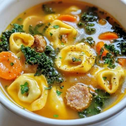 - 8 oz Italian sausage - 1 medium onion, diced - 2 cloves garlic, minced - 3 medium carrots, sliced - 2 celery stalks, sliced - 6 cups vegetable or chicken broth - 1 (12 oz) package of cheese tortellini - 1 cup kale or spinach, chopped - 1 (14.5 oz) can diced tomatoes - 1 teaspoon Italian seasoning - Salt and pepper to taste - 2 tablespoons olive oil - Fresh parsley and grated Parmesan cheese for garnish Gathering the right ingredients is key to making a great soup. I always choose fresh items for the best flavor. The star of this dish is the Italian sausage. You can use mild or spicy sausage based on your taste. For a rich base, I use onion, garlic, carrots, and celery. These veggies add depth and sweetness to the soup. Don't forget the tortellini! A 12 oz package of cheese-filled pasta makes it hearty. The greens, either kale or spinach, add color and nutrients. I love using diced tomatoes for a touch of acidity. Italian seasoning ties it all together. Lastly, salt and pepper enhance the flavors, while olive oil gives a nice finish. This soup is a warm hug in a bowl, perfect for autumn days. With fresh parsley and grated Parmesan on top, it looks and tastes amazing. Each ingredient plays a role in creating a comforting and delicious meal. {{ingredient_image_1}} 1. Heat olive oil and sauté onion: Start by heating 2 tablespoons of olive oil in a large pot over medium heat. Once the oil is hot, add the diced onion. Sauté the onion for about 3-4 minutes until it softens and turns translucent. This step builds a strong base for your soup. 2. Add garlic, carrots, and celery: Next, add 2 cloves of minced garlic, 3 sliced carrots, and 2 sliced celery stalks to the pot. Cook these vegetables together for about 5 minutes. Stir them often until they begin to soften. The aroma will make your kitchen feel warm and inviting. - Crumble and brown the Italian sausage: Now, it’s time to add 8 oz of Italian sausage. Crumble the sausage into the pot. Cook it for about 6-8 minutes, stirring occasionally. You want it browned and fully cooked. Breaking it up with your spoon helps it cook evenly and melds its flavors with the veggies. - Add broth, diced tomatoes, and seasoning: Once the sausage is cooked, pour in 6 cups of vegetable or chicken broth. Add 1 can of diced tomatoes with their juices and 1 teaspoon of Italian seasoning. Bring this mixture to a gentle boil. This is where the magic begins! The flavors will blend beautifully. - Add tortellini and kale, adjust seasoning: After boiling, toss in 1 (12 oz) package of cheese tortellini. Cook according to package instructions, usually about 3-5 minutes. When the tortellini floats to the top, it's ready! Stir in 1 cup of chopped kale and cook for another 2 minutes until it wilts. Finally, season with salt and pepper to taste. Adjust as needed to get the perfect flavor. Now, you have a hearty and warm meal ready to enjoy! - Ensure sausage is fully cooked: Cook the sausage until it is browned and crumbles easily. This usually takes about 6-8 minutes. You want it safe to eat and full of flavor. - How to properly sauté vegetables: Start with a hot pan and add olive oil. Sauté the onion for about 3-4 minutes. Then, add garlic, carrots, and celery. Cook them for another 5 minutes. This helps build a tasty base for your soup. - Tips for adjusting seasoning: After adding the broth and tomatoes, taste the soup. You can add more salt, pepper, or Italian seasoning to fit your taste. Small changes can really boost flavor. - Suggestions for adding heat or extra flavor: If you like spice, add red pepper flakes or a dash of hot sauce. For extra depth, try adding a splash of balsamic vinegar. It brightens the soup and adds a unique twist. - Pairing with crusty bread: Serve the soup with warm, crusty bread. It soaks up the broth and makes each bite comforting. A good loaf enhances the meal. - Best sides to serve with soup: A simple green salad with light dressing goes well with this soup. It balances the meal and adds freshness. You can also serve cheese sticks for a fun touch. Pro Tips Use Fresh Ingredients: whenever possible, opt for fresh vegetables and herbs to enhance the flavor of your soup. Adjust the Spiciness: If you prefer a milder soup, use mild Italian sausage, or add a pinch of red pepper flakes for a subtle kick. Make it a Meal: Serve the soup with crusty bread or a side salad for a complete meal that is perfect for autumn evenings. Store Leftovers Properly: If you have leftovers, store them in an airtight container in the fridge for up to 3 days. Reheat gently on the stove. {{image_2}} You can change up the sausage in your soup. Try chicken sausage for a lighter option. If you want more heat, use spicy Italian sausage. For a milder taste, go with sweet Italian sausage. You can also swap the greens. If you don’t have kale, use Swiss chard. Spinach is another great option. These greens add color and nutrition. If you need a gluten-free version, choose gluten-free tortellini. Many brands offer this option. You can also use rice or quinoa instead of tortellini. For a vegan soup, replace the sausage with plant-based sausage. There are many tasty products on the market. Use vegetable broth instead of chicken broth for a full flavor. Adding spices can change the flavor of your soup. Try red pepper flakes for some heat. You can also mix in fresh herbs like basil or thyme for a fresh taste. Experimenting with different broths is fun too. Use a rich mushroom broth for depth. You can also try adding a splash of white wine for complexity. These changes can make the soup your own. To store your Autumn Sausage Tortellini Soup, let it cool first. Then, scoop it into airtight containers. Make sure to leave some space at the top. This helps prevent spills when it expands in the fridge. Store the soup in the fridge for up to three days. If you want it to last longer, freezing is a great option. To freeze your soup, use freezer-safe containers. Portion the soup for easy meals later. Leave some space at the top, as it will expand. You can freeze it for up to three months. When you're ready to eat, transfer the soup to the fridge to thaw overnight. To reheat frozen soup, place it in a pot over low heat. Stir often until it's hot. You can also use the microwave. Heat in short intervals, stirring in between. This ensures even heating. Enjoy your warm, hearty meal any time! Can I make this soup in advance? Yes, you can make this soup ahead of time. It tastes even better the next day. Just store it in the fridge. When you're ready to eat, heat it gently on the stove. What can I serve with this soup? I love serving this soup with crusty bread. You can also pair it with a fresh salad. Both sides add a nice touch to the meal. Can I use another type of pasta? Absolutely! You can use any small pasta. Just adjust the cooking time based on the type you choose. What if I don’t have kale or spinach? If you have other greens, feel free to use them. Swiss chard or even arugula works well. Just chop them and stir them in at the end. How long can I keep leftovers? Leftovers can last about 3 to 4 days in the fridge. Make sure to store them in an airtight container. Can I freeze tortellini soup? Yes, you can freeze this soup! Just cool it first, then transfer it to a freezer-safe container. It will last about 3 months frozen. When ready to eat, thaw it overnight in the fridge and heat it up. In this post, we covered how to make a delicious autumn sausage tortellini soup. We discussed each ingredient and shared easy steps for cooking. I gave tips on enhancing flavors and serving ideas. Remember, you can swap ingredients to suit your tastes, and the soup stores well for later. Experimenting with this recipe can lead to new favorites. Enjoy making this warm, comforting dish!