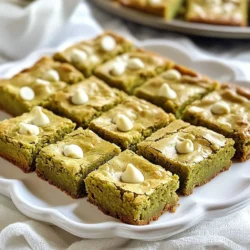 To make Matcha White Chocolate Blondies, you need these simple ingredients: - 1 ½ cups all-purpose flour - 1 teaspoon baking powder - ½ teaspoon salt - ½ cup unsalted butter, melted - 1 cup brown sugar, packed - ¼ cup granulated sugar - 2 large eggs - 1 teaspoon vanilla extract - 2 tablespoons matcha powder - 1 cup white chocolate chips Each item plays a key role in the final taste and texture. All-purpose flour gives the blondies structure. You want this to be light and fluffy. Baking powder helps them rise for a soft bite. A little salt balances the sweetness and brings out the flavors. Unsalted butter adds richness. It makes the blondies moist and flavorful. Brown sugar gives a deep caramel taste, while granulated sugar adds sweetness. Together, they create a nice balance. The eggs give the blondies their rich texture and help bind everything. The vanilla extract adds depth to the flavor. The star of the show is the matcha powder, which gives a stunning green color and earthy taste. Lastly, white chocolate chips melt into gooey pockets of sweetness. Gather these ingredients before you start. With these elements, you’re on your way to creating a delicious batch of Matcha White Chocolate Blondies! {{ingredient_image_1}} 1. Preheat your oven to 350°F (175°C). Line an 8x8 inch baking dish with parchment paper. Leave some overhang for easy removal later. 2. In a medium bowl, whisk together the following dry ingredients: - 1 ½ cups all-purpose flour - 1 teaspoon baking powder - ½ teaspoon salt - 2 tablespoons matcha powder Make sure they blend well. Set this bowl aside. 3. In a large mixing bowl, combine these wet ingredients: - ½ cup unsalted butter, melted - 1 cup brown sugar, packed - ¼ cup granulated sugar Whisk them together until smooth and creamy. 4. Add in 2 large eggs, one at a time. Mix well after each egg. Then, add 1 teaspoon of vanilla extract. Keep whisking until the mixture looks glossy. 1. Gradually fold the dry mixture into the wet mixture. Use a spatula or wooden spoon. Mix until just combined. Be careful not to overmix. 2. Gently fold in 1 cup of white chocolate chips. Make sure they spread evenly in the batter. 3. Pour the batter into the prepared baking dish. Smooth the top with a spatula. 4. Bake in the oven for 25-30 minutes. Check for doneness by inserting a toothpick. It should come out clean or with a few moist crumbs, not wet batter. 5. Let the blondies cool in the pan for about 10 minutes. Lift them out using the parchment overhang. Transfer them to a wire rack to cool completely. 6. Once cooled, cut into squares and enjoy your matcha white chocolate blondies! To get the right texture in your Matcha White Chocolate Blondies, avoid overmixing. When you mix the dry and wet ingredients, do it gently. Stir until you see no dry flour. If you mix too much, your blondies may turn out dense and tough. When folding in the ingredients, use a spatula. This helps keep the batter light and airy. Start from the bottom and fold upwards. Do this until the white chocolate chips are evenly mixed. You can add fun flavors to your blondies. Consider mixing in nuts like walnuts or pecans for a crunchy twist. Dried fruit, such as cranberries, can also add a sweet bite. For serving, these blondies pair well with a scoop of vanilla ice cream. You can also serve them with fresh berries for a fruity touch. A light drizzle of chocolate sauce adds extra sweetness, too! Pro Tips Use Quality Matcha: Choose high-grade matcha for a vibrant color and richer flavor in your blondies. Don't Overmix: Mix the batter until just combined to ensure your blondies are soft and chewy, not dense. Check for Doneness: A toothpick should come out with a few moist crumbs for perfectly baked blondies. Let Cool Completely: Allowing the blondies to cool fully before cutting helps achieve cleaner edges and better texture. {{image_2}} You can switch up the chocolate in these blondies. Instead of white chocolate chips, try dark or milk chocolate. Each type brings its own taste. Dark chocolate adds a rich flavor, while milk chocolate makes it sweeter. If you need gluten-free options, use almond flour or coconut flour. These flours work well but change the taste a bit. Almond flour gives a nutty flavor, while coconut flour adds a hint of sweetness. Remember to adjust the amount of liquid in your recipe, as these flours absorb more moisture. Feel free to add nuts or fruits for extra flavor. Chopped walnuts or pecans can add a nice crunch. You can also use dried fruits like cranberries or cherries for a fruity twist. They pair well with matcha and add texture. If you want to try different sweeteners, replace granulated sugar with maple syrup or honey. These natural sweeteners can change the taste. Maple syrup adds a warm flavor, while honey gives a floral note. Adjust the amount of liquid in the recipe if you use these. Explore these variations to make matcha white chocolate blondies even more exciting! To keep your matcha white chocolate blondies fresh, use an airtight container. This helps prevent them from drying out. You can also wrap them in plastic wrap before placing them in the container. Store them at room temperature for up to three days. If you want them to last longer, keep them in the fridge for up to a week. Just remember, they may lose some of their soft texture in the fridge. If you want to save some blondies for later, freezing is a great option. Start by cutting the blondies into squares. Then, wrap each piece in plastic wrap tightly. Place the wrapped blondies in a freezer-safe bag or container. They can stay in the freezer for up to three months. When you're ready to enjoy them, remove a blondie from the freezer. Let it thaw in the fridge overnight for the best results. If you're in a hurry, you can also let it sit at room temperature for about an hour. Enjoy your sweet treat! Can I use different types of matcha? Yes, you can use various matcha types. Higher quality matcha gives a richer flavor. Ceremonial matcha works well, but culinary matcha is a good choice too. Both will give your blondies a nice color and taste. How do I know when the blondies are done baking? Check your blondies at 25 minutes. Insert a toothpick into the center. If it comes out clean or with a few moist crumbs, they are done! If it has wet batter, bake for a few more minutes. The edges should look set and slightly golden. What’s the best way to cut blondies? Wait until the blondies cool completely. Use a sharp knife for clean cuts. You can run the knife under hot water for easier slicing. Cut them into squares or rectangles based on your preference. Enjoy the perfect treats! You learned how to make tasty Matcha White Chocolate Blondies. First, gather all the ingredients and mix them well. Remember to fold gently and watch the baking time. Tips like adding nuts can boost flavor. Store or freeze your blondies to enjoy later. Keep these ideas in mind next time you bake. It's a fun treat that can fit your taste! Happy baking!