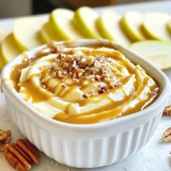 - 2 large apples (e.g., Granny Smith, Honeycrisp) - 1 cup caramel sauce (store-bought or homemade) - 1/2 teaspoon sea salt - 1/2 cup cream cheese, softened - 1/4 cup powdered sugar - 1 teaspoon vanilla extract - 1/4 cup chopped pecans (optional) - Additional sea salt for garnish For this salted caramel apple dip, you will need just a few simple ingredients. Start with two large apples. I love using Granny Smith or Honeycrisp because they are crisp and tart. This pairs perfectly with the sweet dip. Next, grab a cup of caramel sauce. You can use store-bought sauce or make your own if you feel adventurous. The choice is yours! You will also need some sea salt. Just half a teaspoon will do. This will give your dip that salty kick that balances the sweetness. The creamy base comes from half a cup of softened cream cheese. Make sure it’s soft for easy mixing. You’ll also need a quarter cup of powdered sugar. This adds sweetness and helps to fluff up the dip. Don’t forget one teaspoon of vanilla extract. It adds a lovely flavor. If you want, you can add chopped pecans. About a quarter cup will add a nice crunch. Lastly, keep some extra sea salt for garnish. It makes the dip look pretty and tastes great too! {{ingredient_image_1}} - First, take your softened cream cheese and place it in a bowl. - Add the powdered sugar and vanilla extract to the bowl. - Beat the mixture with an electric mixer until it is smooth and creamy. - Gradually pour the caramel sauce into the cream cheese mixture. - Keep mixing until everything is well blended. - Add the sea salt and stir gently. Taste it to see if you want more salt. - Transfer the dip into a nice serving bowl. - Drizzle extra caramel sauce on top for a sweet touch. - If you like, sprinkle chopped pecans around the edges. - Finish with a light sprinkle of sea salt on top. - Serve the dip with your sliced apples for dipping. Enjoy every bite! For the best dip, use crisp apples like Granny Smith or Honeycrisp. These varieties give a nice tartness that balances the sweet caramel. When selecting apples, look for ones that are firm and free of bruises. The skin should be smooth and shiny. Fresh apples will make your dip taste even better. You can easily change the flavor of your dip. Try adding a bit of cinnamon for warmth. You can also mix in other extracts, like almond or maple. For toppings, consider adding chocolate chips, crushed cookies, or toasted coconut. These will add fun textures and flavors. To make this dip, you will need a medium mixing bowl and an electric mixer. A spatula will help you scrape down the sides. For quick clean-up, have some paper towels handy to wipe down surfaces. If you use a non-stick bowl, it will make washing up easier. Pro Tips Choose the Right Apples: Opt for tart apples like Granny Smith or sweet ones like Honeycrisp to balance the flavors of the dip. Homemade Caramel Sauce: For a richer flavor, try making your own caramel sauce at home. It’s surprisingly easy and elevates the dip. Chill Before Serving: For the best texture, refrigerate the dip for 30 minutes before serving. This allows the flavors to meld beautifully. Presentation Matters: Serve the dip in a decorative bowl and garnish with extra caramel and pecans for an appealing look that invites guests to dig in. {{image_2}} You can change up the flavor of your salted caramel apple dip quite easily. Try adding a splash of different extracts, like almond or maple. These can give your dip a unique twist. Adding spices can also enhance the taste. A hint of cinnamon or nutmeg can really warm it up! You can even mix in different nuts. Chopped walnuts or hazelnuts can add a nice crunch. If you want a lighter version, opt for low-fat cream cheese. This choice keeps the creaminess while cutting down on fat. You can also look for sugar-free caramel options. Many brands offer these, making it easier to enjoy without the extra sugar. Just be sure to check the taste since some sugar-free products can differ in flavor. How you serve the dip can make a big difference! Use fun serving dishes, like small bowls or jars, to hold the dip. This adds a nice touch. You can layer the dip in a clear glass for a pretty view. For garnishes, try using a sprinkle of chopped pecans or a drizzle of extra caramel. A light dusting of sea salt on top can make it look fancy. These small details will impress your guests! To store your leftover salted caramel apple dip, place it in an airtight container. This keeps out air and moisture. Make sure to press plastic wrap against the dip before sealing the lid. This helps keep the dip fresh longer. If you want to warm the dip, use the microwave. Heat it in short bursts of 15 seconds. Stir between each burst to keep the dip smooth. Avoid overheating, as this can change the texture and flavor. In the refrigerator, your dip lasts three to five days. Look for any changes in smell or color. If it smells off or changes texture, it's best to throw it away. Always trust your senses when it comes to food safety. Yes, you can make this dip ahead of time. Prepare the dip and store it in the fridge. This keeps it fresh. I suggest covering it with plastic wrap. You can make it up to two days in advance. Just give it a quick stir before serving. The flavors will blend nicely over time. If you need a substitute for cream cheese, there are good options. You can use Greek yogurt for a tangy twist. Silken tofu works well for a dairy-free version. Another option is cashew cream, which is rich and creamy. These substitutes keep the dip smooth while adding different flavors. Making homemade caramel sauce is simple. Start by melting sugar in a pan over low heat. Stir constantly until it turns golden brown. Then, slowly add heavy cream while stirring. Be careful, as it can bubble. Allow it to cool before using. For a full recipe, check out my detailed caramel sauce guide. This blog post covered how to make a tasty salted caramel apple dip. You learned about the ingredients, step-by-step instructions, and useful tips. I shared ways to customize the dip and how to store it properly. Remember, using the right apples makes a big difference. Feel free to change flavors or toppings to fit your taste. Enjoy sharing this simple yet delicious dip at your next gathering. Happy dipping!