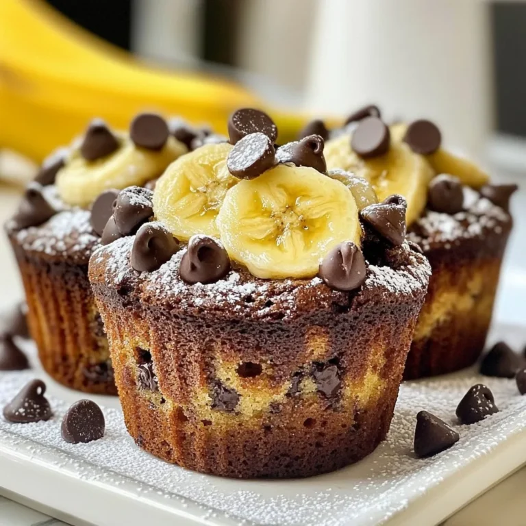 Here’s what you need to make these tasty muffins. Gather these items before you start cooking: - 3 ripe bananas, mashed - 1/3 cup melted coconut oil (or vegetable oil) - 1/2 cup brown sugar - 1 large egg, beaten - 1 teaspoon vanilla extract - 1 teaspoon baking soda - Pinch of salt - 1 teaspoon ground cinnamon - 1 1/2 cups all-purpose flour - 1/2 cup chocolate chips (semi-sweet or dark) - Optional: 1/4 cup chopped walnuts or pecans Ripe bananas are key. They should have brown spots. They add natural sweetness and moisture. You can use coconut oil or vegetable oil; both work well. The brown sugar adds a rich flavor. The egg helps bind everything, while vanilla adds warmth. Baking soda makes the muffins rise. Salt balances the sweetness, and cinnamon brings a warm spice. Use all-purpose flour for the best texture. Chocolate chips are a must; they melt and create gooey pockets. If you like nuts, add walnuts or pecans for crunch. Once you have all the ingredients, you're ready to bake. This recipe is simple and fun. Enjoy the process! {{ingredient_image_1}} Preheating the oven is key. It helps the muffins rise and bake evenly. Set your oven to 350°F (175°C). Start by mashing your bananas in a large bowl. Add 1/3 cup of melted coconut oil. Mix them well until smooth. Then, add 1/2 cup of brown sugar, 1 beaten egg, and 1 teaspoon of vanilla extract. Whisk it all together until combined. Next, sprinkle in 1 teaspoon of baking soda and a pinch of salt. Add 1 teaspoon of ground cinnamon for flavor. Slowly fold in 1 1/2 cups of all-purpose flour until just mixed. Do not overmix! Now, gently fold in 1/2 cup of chocolate chips. If you want, add 1/4 cup of chopped walnuts or pecans for a crunchy twist. Spoon the batter into your muffin tin, filling each cup about 2/3 full. Bake for 18 to 20 minutes. To check if they are done, insert a toothpick into the center. If it comes out clean, they are ready! Do not overmix the batter. When you mix too much, the muffins can turn out tough. Just stir until the flour is combined. Check your oven's baking time. Each oven is different. Start checking on your muffins at 18 minutes. Use a toothpick to see if they are done. If it comes out clean, your muffins are ready! Spices can boost flavor. Try adding a pinch of nutmeg or cloves. These spices work well with bananas. You can also change the chocolate chips. Semi-sweet chips are great, but dark chocolate adds a rich taste. You can even mix in white chocolate or peanut butter chips for fun flavors. Make your muffins look great! Arrange them on a wooden board. Dust with powdered sugar for a sweet touch. You can add banana slices or a few chocolate chips on top. This adds color and makes them look fancy. Enjoy your delicious, easy-to-make muffins! Pro Tips Use Overripe Bananas: The riper the bananas, the sweeter and more flavorful your muffins will be. Look for bananas with plenty of brown spots for the best results. Don’t Overmix the Batter: When combining the flour, mix until just combined. Overmixing can lead to dense muffins instead of light and fluffy ones. Experiment with Mix-ins: Feel free to customize your muffins by adding different mix-ins such as dried fruits, coconut flakes, or various nuts to enhance texture and flavor. Check for Doneness: Since oven temperatures can vary, start checking your muffins a couple of minutes before the suggested baking time to avoid overbaking. {{image_2}} You can make small swaps for a healthier muffin. First, replace the coconut oil with applesauce. This change cuts fat but keeps moisture. Second, try using whole wheat flour instead of all-purpose flour. Whole wheat adds fiber and nutrients. The muffins will taste great and feel lighter. Get creative with mix-ins! You can add seasonal fruits like blueberries or diced apples. These fruits bring fresh flavor and extra moisture. For chocolate lovers, try different chocolate options. White chocolate, milk chocolate, or dark chocolate chips add unique tastes. Mix and match to find your favorite! If you need a gluten-free option, use gluten-free flour. Choices like almond flour or oat flour work well. You may need to adjust the liquid in the batter. Gluten-free flours absorb more moisture. Start with slightly less flour and add more if needed. The muffins will still be soft and tasty. To keep your muffins fresh, store them in an airtight container. This prevents air from drying them out. You can also use a zip-top bag. Place a paper towel inside to absorb moisture. This helps keep them soft. Store at room temperature for up to three days. Freezing muffins is easy. First, let the muffins cool completely. Wrap each muffin in plastic wrap. Then, place them in a freezer-safe bag. Make sure to label the bag with the date. You can freeze them for up to three months. To reheat, take a muffin out and let it thaw at room temperature. You can heat it in the microwave for about 15-20 seconds. For a crispy top, pop it in the oven at 350°F for about 5-10 minutes. To keep your muffins moist, use ripe bananas. They add natural sweetness and moisture. Avoid overmixing the batter; this makes muffins tough. If you notice them getting stale, try adding a slice of bread in the container. The bread will absorb the air and keep the muffins fresh longer. Store them away from direct sunlight and heat. Yes, you can use frozen bananas. First, thaw the bananas in the fridge or at room temperature. Once thawed, drain any excess liquid. Mash the bananas well before adding them to the mix. This helps keep the muffins moist and adds great banana flavor. To check if the muffins are done, insert a toothpick into the center. If it comes out clean or with a few crumbs, they are ready. You can also look for a golden color on top and a slight spring when you touch them. Absolutely! To make mini muffins, fill each mini cup about halfway. Bake them for about 10-12 minutes. Always check with a toothpick to ensure they are cooked through. To make these muffins vegan, replace the egg with a flax egg. Mix one tablespoon of flaxseed meal with three tablespoons of water, then let it sit for a few minutes. You can also swap the coconut oil for applesauce or a plant-based oil. You learned how to make delicious banana muffins using simple ingredients and easy steps. We discussed tips for perfecting your muffins, variations to suit your taste, and ways to store them. Remember, baking is about creativity and enjoyment. Feel free to experiment with flavors and ingredients. With these guidelines, you can bake muffins that everyone will love. Enjoy the tasty results!