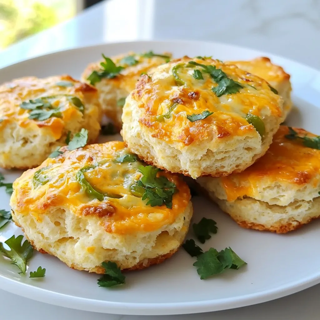 To make Keto Cheddar Jalapeño Biscuits, you will need: - 2 cups almond flour - 1 cup shredded cheddar cheese - 2 large eggs - 1/2 cup cream cheese, softened - 2 teaspoons baking powder - 1 teaspoon garlic powder - 1 teaspoon onion powder - 1/2 teaspoon salt - 1/2 cup fresh jalapeños, finely chopped (seeds removed for less heat) - 1/4 teaspoon black pepper - Optional: Chopped fresh cilantro for garnish If you don't have almond flour, you can use coconut flour. Just reduce the amount to 1/2 cup. You can swap cheddar cheese for mozzarella for a milder taste. For a dairy-free option, use vegan cream cheese. If you want a different spice, try adding smoked paprika or cayenne for some extra heat. Each biscuit contains approximately: - Calories: 130 - Protein: 5g - Carbohydrates: 4g - Fiber: 2g - Fat: 11g These biscuits are low in carbs, making them a great fit for a keto diet. Enjoy them as a snack or a side dish! {{ingredient_image_1}} Start by gathering all your ingredients. You need: - 2 cups almond flour - 1 cup shredded cheddar cheese - 2 large eggs - 1/2 cup cream cheese, softened - 2 teaspoons baking powder - 1 teaspoon garlic powder - 1 teaspoon onion powder - 1/2 teaspoon salt - 1/2 cup fresh jalapeños, finely chopped (seeds removed for less heat) - 1/4 teaspoon black pepper - Optional: Chopped fresh cilantro for garnish Make sure your cream cheese is soft. This helps it mix well. Also, chop your jalapeños. Removing the seeds lowers the heat. In a large bowl, add the almond flour, baking powder, garlic powder, onion powder, salt, and black pepper. Mix them well. Use a whisk for an even blend. This mix forms the base of your biscuits. In another bowl, blend the softened cream cheese and eggs until smooth. You want a creamy mixture. Then, add the shredded cheddar cheese and chopped jalapeños. Stir this well to combine. It should look colorful and tasty! Gradually add the dry mix to the wet mix. Fold it gently until a dough forms. If the dough feels too crumbly, add a tablespoon of water or more cream cheese. Next, line a baking sheet with parchment paper. Use a spoon or cookie scoop to drop the dough onto the sheet. Space them about 2 inches apart. Gently flatten the tops with the back of the spoon. This helps them bake evenly. Now, preheat your oven to 375°F (190°C). Bake the biscuits for about 15-20 minutes. They should turn golden brown on top. Once done, take them out and let them cool slightly. If you like, sprinkle with chopped cilantro for a fresh touch. Enjoy your warm, cheesy biscuits! To get the right texture in your biscuits, use almond flour. It keeps them light. Mix the dry and wet ingredients well, but don’t over-mix. When you fold in the dry mix, stop when just combined. This helps keep the biscuits fluffy. If your dough feels crumbly, add a bit more cream cheese. This will bind it well without making it too wet. For storing, let the biscuits cool completely. Place them in an airtight container. They last about three days in the fridge. To reheat, put them in the oven at 350°F (175°C) for about 5-10 minutes. This warms them up nicely and keeps them crispy. You can also use a microwave, but they may get soft. To change the spice level, start with fewer jalapeños. You can always add more later. If you want more heat, keep the seeds in the jalapeños. For a milder flavor, use less garlic and onion powder. You can also add a sprinkle of cayenne pepper for a kick. Taste the dough before baking to find your perfect heat level. Pro Tips Use Fresh Jalapeños: Fresh jalapeños will provide the best flavor and texture compared to canned or jarred options. Adjust Spice Level: For milder biscuits, remove all the seeds and membranes from the jalapeños, as they contain most of the heat. Keep Ingredients Cold: Use cold cream cheese and cheese to help create a better texture in the biscuits. Storage Tips: Store leftovers in an airtight container in the fridge for up to a week, and reheat in the oven for best results. {{image_2}} You can switch up the cheese in these biscuits for fun. Try using pepper jack cheese for a spicy kick. Mozzarella can give a nice stretch and mild taste. For a tangy twist, consider crumbled feta or goat cheese. Each cheese adds a new flavor and texture, making each batch unique. Spices can change the whole taste of your biscuits. Add cumin for a warm, earthy flavor. A pinch of smoked paprika gives a nice depth. If you want heat, consider cayenne pepper or red pepper flakes. Fresh herbs like thyme or rosemary can also add nice notes. Just remember to adjust the amount to fit your taste. Toppings can elevate your biscuits even more. A dollop of sour cream adds creaminess. You can also sprinkle diced green onions for a fresh bite. For a zesty punch, try a squeeze of lime juice. Fresh cilantro not only looks nice but also adds flavor. Just be creative and have fun with it! To keep your Keto Cheddar Jalapeño Biscuits fresh, store them in an airtight container. This helps to prevent them from drying out. Place the container in the fridge if you plan to eat them in a few days. For longer storage, the freezer is best. You can freeze these biscuits easily. First, let them cool completely. Then, wrap each biscuit in plastic wrap. Place the wrapped biscuits in a freezer-safe bag or container. Remove as much air as you can to avoid freezer burn. They can last for up to three months in the freezer. To reheat frozen biscuits, first, take them out of the freezer. Let them thaw in the fridge overnight. For quick reheating, use a microwave. Heat them for about 20-30 seconds until warm. If you want a crispy texture, bake them in the oven at 350°F (175°C) for about 10 minutes. Enjoy your warm, tasty biscuits! To help your biscuits rise, use fresh baking powder. It should be active and not expired. Make sure to mix your dry and wet ingredients well. This ensures an even distribution of the baking powder. Also, don’t over-mix the dough. A gentle fold will keep air in the mixture, leading to a fluffy biscuit. Yes, you can try coconut flour, but use less. Coconut flour absorbs more liquid than almond flour. Usually, you need about one-third the amount of coconut flour. If you switch flours, adjust the liquid in your recipe. This way, your dough won’t be too dry or too wet. These biscuits last about four days in the fridge. Store them in an airtight container to keep them fresh. You can also freeze them for up to three months. Just thaw them in the fridge overnight before reheating. In this blog post, we covered easy biscuit recipes. We listed key ingredients and gave smart replacements. You learned step-by-step instructions, tips for the best texture, and how to store biscuits. We also explored tasty variations for every taste. Now, you can bake perfect biscuits every time. So, gather your ingredients, follow the steps, and enjoy the warm goodness. Happy baking!