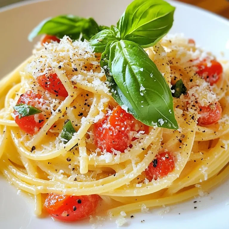 - 300g spaghetti or your favorite pasta - 2 tablespoons olive oil - 4 cloves garlic, minced - 1 can (400g) diced tomatoes - 1 cup heavy cream or coconut cream (for dairy-free) The main ingredients of this dish are simple yet flavorful. First, choose your pasta. I love using spaghetti because it holds the sauce well. Next, olive oil adds richness, while minced garlic gives the dish its star flavor. Canned diced tomatoes bring in acidity and sweetness, and heavy cream adds that creamy touch we all love. - 1 teaspoon sugar - 1 teaspoon Italian seasoning - Salt and pepper to taste - Fresh basil leaves, for garnish - Grated Parmesan cheese, for serving (optional) Seasoning is key in this recipe. Sugar balances the acidity of the tomatoes. Italian seasoning brings in a blend of herbs that elevate the dish. Salt and pepper enhance every bite. Fresh basil leaves will add color and freshness on top. If you like cheese, grated Parmesan makes it even better. - Dairy-free alternatives - Gluten-free pasta options If you want a dairy-free option, use coconut cream. It works well and adds a light coconut flavor. For gluten-free pasta, many brands offer great options. Look for ones made from rice or chickpeas. These alternatives let everyone enjoy creamy garlic tomato pasta. {{ingredient_image_1}} To start, cook your pasta in a big pot of salted boiling water. Follow the package instructions to get it just right—al dente is the goal. This means the pasta should be firm but not hard when you bite into it. Once it's cooked, save about 1 cup of that starchy pasta water. This water will help the sauce stick later. After that, drain the pasta and set it aside. Now, let’s make the sauce. In the same pot, heat 2 tablespoons of olive oil over medium heat. When the oil is hot, add 4 minced garlic cloves. Sauté them for about 1 minute. You want the garlic to smell great, but don’t let it burn. Next, pour in the can of diced tomatoes, juice included. Add 1 teaspoon of sugar and 1 teaspoon of Italian seasoning. Stir everything together and let it simmer for 5-7 minutes. This helps all the flavors mix well. After that, lower the heat and stir in 1 cup of heavy cream. Mix it carefully and let it cook for another 5 minutes. If the sauce seems too thick, add a bit of the reserved pasta water until it’s just right. Now it’s time to bring it all together. Season your sauce with salt and pepper to taste. Add the drained pasta to the sauce and toss everything together. Make sure each piece of pasta is coated with that tasty sauce. Finally, serve your dish hot. You can garnish it with fresh basil leaves and some grated Parmesan cheese, if you like. Enjoy your creamy garlic tomato pasta! To make the best sauce, avoid overcooked garlic. Cook minced garlic for just one minute. You want it fragrant, not burnt. Burnt garlic tastes bitter and ruins the sauce. Adjusting the sauce thickness is also key. If your sauce is too thick, add the reserved pasta water. This water helps the sauce cling better to your pasta. Aim for a creamy texture that coats each strand perfectly. For sides, consider a simple salad or garlic bread. These complement the creamy garlic tomato pasta well. You can also pair it with a light white wine, like Pinot Grigio, to enhance the flavors. Get creative with garnishes! Fresh basil leaves add color and freshness. A sprinkle of grated Parmesan cheese enhances flavor. You could also drizzle some olive oil for a touch of richness. Use a large pot for boiling your pasta. A heavy-bottomed pan works best for making the sauce. The heat spreads evenly, preventing hot spots that can burn your garlic. Essential kitchen tools include a good knife for chopping garlic and a wooden spoon for stirring. A colander is also needed for draining the pasta. These tools help you cook efficiently and keep your kitchen organized. Pro Tips Use Fresh Garlic: Freshly minced garlic adds a robust flavor compared to pre-minced or powdered garlic. Be sure to sauté it just until fragrant to avoid bitterness. Balance the Acidity: The sugar in the recipe helps balance the acidity of the tomatoes. Adjust the amount based on your preference for sweetness or acidity. Perfect Pasta Texture: Cooking the pasta until al dente ensures it retains some firmness and holds up well when mixed with the sauce. Customize with Veggies: Feel free to add your favorite vegetables, such as spinach or bell peppers, for extra flavor and nutrition. {{image_2}} You can make creamy garlic tomato pasta even heartier by adding protein. Here are two great options: - Chicken or shrimp: Cook diced chicken breast or shrimp in the pan after sautéing the garlic. This adds flavor and makes the meal filling. - Vegetarian protein options: If you prefer meatless meals, add chickpeas or tofu. Both options soak up the sauce nicely and boost nutrition. To give your dish an extra kick, think about these flavor boosts: - Adding spices for extra heat: Sprinkle in red pepper flakes or cayenne pepper. This will make your pasta spicy and exciting. - Incorporating vegetables for health: Toss in chopped spinach, bell peppers, or zucchini. These veggies not only add nutrients but also color and crunch. If you have specific dietary needs, you can still enjoy this pasta: - Vegan version of creamy garlic tomato pasta: Use coconut cream instead of heavy cream. This keeps it rich and creamy without dairy. - Gluten-free adaptations: Swap regular pasta for gluten-free pasta. Many brands make great options that taste just as good. To keep your creamy garlic tomato pasta fresh, follow these tips: - Store leftovers in an airtight container. - Place the container in the fridge within two hours of cooking. - Use parchment paper between layers if stacking pasta. - For long-term storage, freeze the pasta in a freezer-safe container. - Avoid freezing with fresh basil or cheese; add them when serving. To reheat without losing flavor, you have two main options: - Microwave: Place pasta in a microwave-safe bowl. Add a splash of water. Cover with a damp paper towel and heat in 30-second bursts, stirring between. - Stovetop: Heat a small pan over low heat. Add a bit of water and the pasta. Stir gently until warmed through. This keeps the sauce creamy. Creamy garlic tomato pasta lasts: - In the fridge: 3 to 4 days. - In the freezer: up to 2 months. Check for any strange smells or colors before serving leftovers. Enjoy! Yes, fresh tomatoes can work well. To substitute, use about 6-8 medium fresh tomatoes. Start by dicing them and removing the seeds for less liquid. Add them to the pot after you sauté the garlic. Cook them until they break down, about 10-15 minutes. Fresh tomatoes give a bright taste. They also add a nice texture to the dish. If you lack heavy cream, don't worry! You can use coconut cream for a dairy-free option. It offers a rich flavor. Another choice is whole milk mixed with cornstarch. Mix 1 cup of milk with 2 tablespoons of cornstarch to thicken. This works well in many sauces. Silken tofu blended until smooth is also a great option for creaminess. Absolutely, this creamy garlic tomato pasta is great for meal prep. Cook the pasta and sauce separately. Store them in airtight containers. Keep the pasta slightly undercooked to avoid mushiness. You can reheat the sauce and mix it with the pasta when ready to eat. This dish lasts well in the fridge for up to four days. You can also freeze the sauce for longer storage. Just thaw it overnight before reheating. In this post, we explored how to make creamy garlic tomato pasta. We covered the main ingredients, step-by-step instructions, tips, and variations. You can try healthy add-ins or spice things up. Remember to store your leftovers properly. This dish is perfect for weeknight meals or gatherings. Enjoy the flavors you created and feel free to get creative with it. Cooking can be both fun and rewarding!