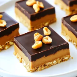 To make no bake peanut butter bars, you need a few key items: - 1 cup natural peanut butter - 1/2 cup honey or maple syrup - 1 teaspoon vanilla extract - 2 cups rolled oats - 1/2 cup protein powder (vanilla flavor recommended) - 1/4 cup dark chocolate chips (or dairy-free if you prefer) - 1/4 cup chopped nuts (optional, such as almonds or walnuts) - Pinch of salt These ingredients make a tasty and healthy treat. Each item plays an important role. The peanut butter gives the bars a rich flavor and creamy texture. Honey or maple syrup adds sweetness and helps bind everything together. The oats provide fiber and bulk. You can mix things up with some optional ingredients: - Dried fruit (like cranberries or raisins) for extra sweetness - Coconut flakes for a tropical twist - Different nut butters, like almond or cashew These options let you personalize your bars. You can create your own unique taste with just a few changes. If you don't have all the ingredients, you can use these substitutions: - Use agave syrup instead of honey or maple syrup. - Swap protein powder for ground flaxseed or chia seeds. - Replace rolled oats with quick oats or crushed graham crackers. These swaps help you make the recipe work with what you have at home. It keeps the fun alive in your kitchen! {{ingredient_image_1}} First, grab a medium saucepan. Add 1 cup of natural peanut butter, 1/2 cup of honey or maple syrup, and 1 teaspoon of vanilla extract. Place the saucepan over low heat. Stir the mix until it is smooth. This step blends the flavors well and makes it easy to combine later. Once smooth, take it off the heat. Now, take a large mixing bowl. In this bowl, combine 2 cups of rolled oats, 1/2 cup of protein powder, and a pinch of salt. Make sure to mix these dry ingredients evenly. This ensures every bite has a good balance of taste and texture. Next, pour the warm peanut butter mixture into the bowl with the dry ingredients. Mix it well until everything is coated. If you want to add some fun, fold in 1/4 cup of dark chocolate chips and 1/4 cup of chopped nuts. Now, line an 8x8 inch square baking dish with parchment paper. Leave some overhang for easy removal. Transfer the peanut butter mix into this dish. Press down firmly with a spatula or your hands to create a flat layer. Finally, place the dish in the refrigerator. Let it chill for 1 to 2 hours. This helps the bars set up nicely. Once set, lift the bars out using the parchment overhang. Cut them into squares or rectangles. Enjoy your delicious no-bake peanut butter bars! To get the best texture, use natural peanut butter. This type is smooth and rich. Avoid brands with added sugar or oils. They can make your bars too soft. When you mix the warm peanut butter, honey, and vanilla, stir until smooth. This step helps blend the flavors well. Press the mixture firmly into your dish. This helps the bars hold together. If they feel too crumbly, add a bit more honey. If they’re too sticky, add more oats. For a tasty twist, serve the bars chilled. A drizzle of melted dark chocolate adds a nice touch. You can also sprinkle chopped nuts on top. This adds a crunchy contrast. Serve them on a wooden platter for a rustic look. Pair the bars with fresh fruit, like bananas or apples. This balance of flavors makes every bite more enjoyable. You can even add yogurt on the side for a creamy dip. One common mistake is not measuring ingredients accurately. Use a dry measuring cup for oats and peanut butter. Too much or too little can change the texture. Another mistake is skipping the chilling time. The bars need this time to set properly. If you cut them too soon, they may fall apart. Lastly, don’t forget to line your dish with parchment paper. This step makes it easy to lift the bars out. Enjoy your no-bake peanut butter bars! Pro Tips Use Room Temperature Ingredients: Bringing your peanut butter to room temperature makes it easier to mix with the other ingredients, resulting in a smoother final texture. Customize Your Sweetener: Experiment with different sweeteners like agave syrup or coconut nectar to add a unique flavor to your bars while keeping them healthy. Chill for Optimal Texture: Allowing the bars to chill for the full 2 hours ensures they firm up properly, making them easier to cut and handle. Store Properly: Keep these bars in an airtight container in the fridge to maintain freshness and prevent them from becoming too soft. {{image_2}} You can change the flavor of your bars easily. Try adding cocoa powder for a rich chocolate taste. Just mix in 1/4 cup of unsweetened cocoa with the dry ingredients. You can also mix different nut butters. Almond butter or cashew butter works well. This adds a unique twist to the classic peanut flavor. Making these bars vegan is simple. Use maple syrup instead of honey. You can also choose dairy-free chocolate chips. For gluten-free bars, make sure to use certified gluten-free oats. This way, you can enjoy a safe treat. You don’t have to miss out because of dietary needs! You can boost the nutrition of your bars with easy add-ins. Consider adding chia seeds or flaxseeds. Just 1/4 cup of either will give you extra fiber and omega-3s. Dried fruits like cranberries or raisins add sweetness and chewiness. You can also mix in some shredded coconut for a tropical flavor. These little changes make your bars even healthier! To keep your no bake peanut butter bars fresh, store them in an airtight container. Use parchment paper to separate layers if you stack them. This prevents sticking and keeps the texture nice. Place the container in the fridge to maintain firmness. Avoid leaving the bars out at room temperature for too long, as they can become too soft. These bars last about one week in the fridge. If you want to keep them longer, you can freeze them. Wrap each bar in plastic wrap or foil. Then, place them in a freezer-safe bag. They can stay frozen for up to three months. Just remember to label your bag with the date! If your bars get too hard in the fridge, let them sit at room temperature for a few minutes. This will soften them a bit. You can also microwave them for about 10 seconds if you prefer a warmer treat. Just be careful not to overheat them. Enjoy your delicious bars, even after storing! Yes, you can make these bars without protein powder. Just leave it out. Your bars will still taste great. The oats and peanut butter provide enough protein. You can add an extra half cup of oats to keep the texture. This will help the bars stay firm and chewy. You can use maple syrup instead of honey. Maple syrup adds a sweet taste. You can also try agave nectar or brown rice syrup. All these options work well. Just keep the same amount as the honey called for in the recipe. This change makes the bars vegan-friendly if that’s what you need. If you don’t have rolled oats, quick oats work too. They will give you a similar texture. You could also use crushed graham crackers for a sweeter taste. If you want to avoid grains, try using ground nuts or seeds. These swaps will change the taste, but they can still be delicious. This blog post covered all you need to make tasty bars. We reviewed required ingredients, steps to prepare, and tips for the best results. You learned about fun variations to customize your bars for any taste. We also shared storage methods to keep them fresh. Now it's time to enjoy your delicious bars. Use these tips to create your own tasty snacks. Happy cooking!